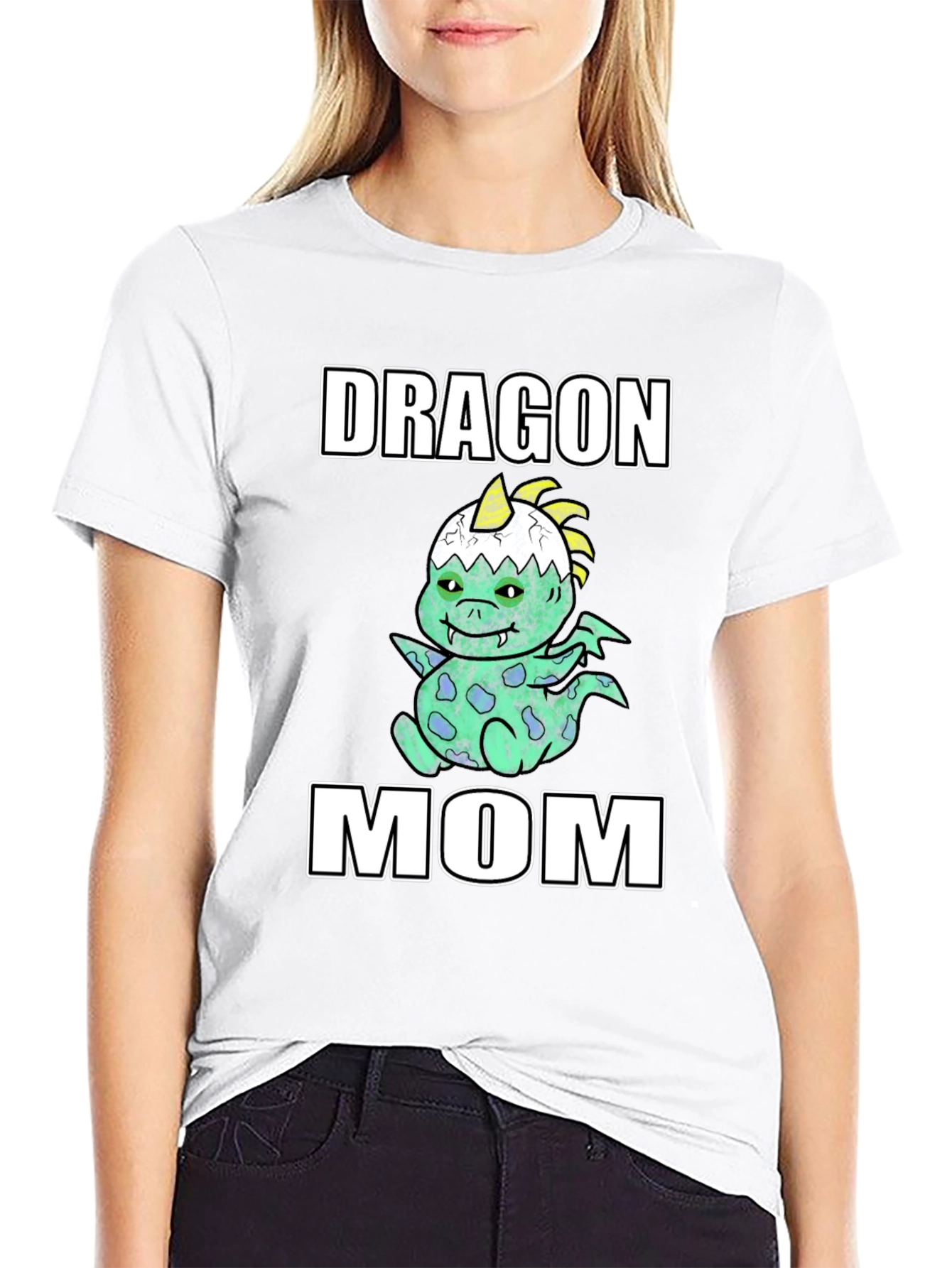 Dragon Mom Graphic T-Shirt - Cute Cartoon Mama Tee