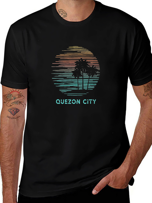 Quezon City Graphic Tee - Retro Palm Tree Design