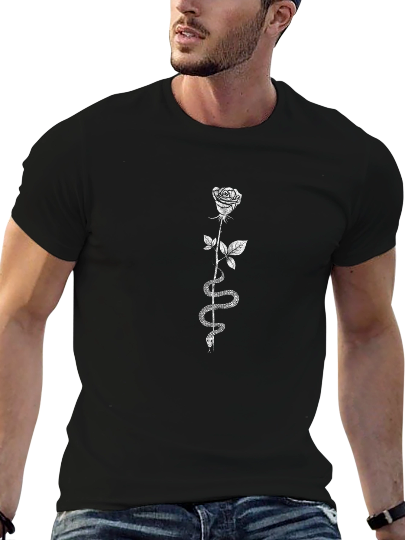 Rose and Snake Graphic Tee - Unisex Black T-Shirt