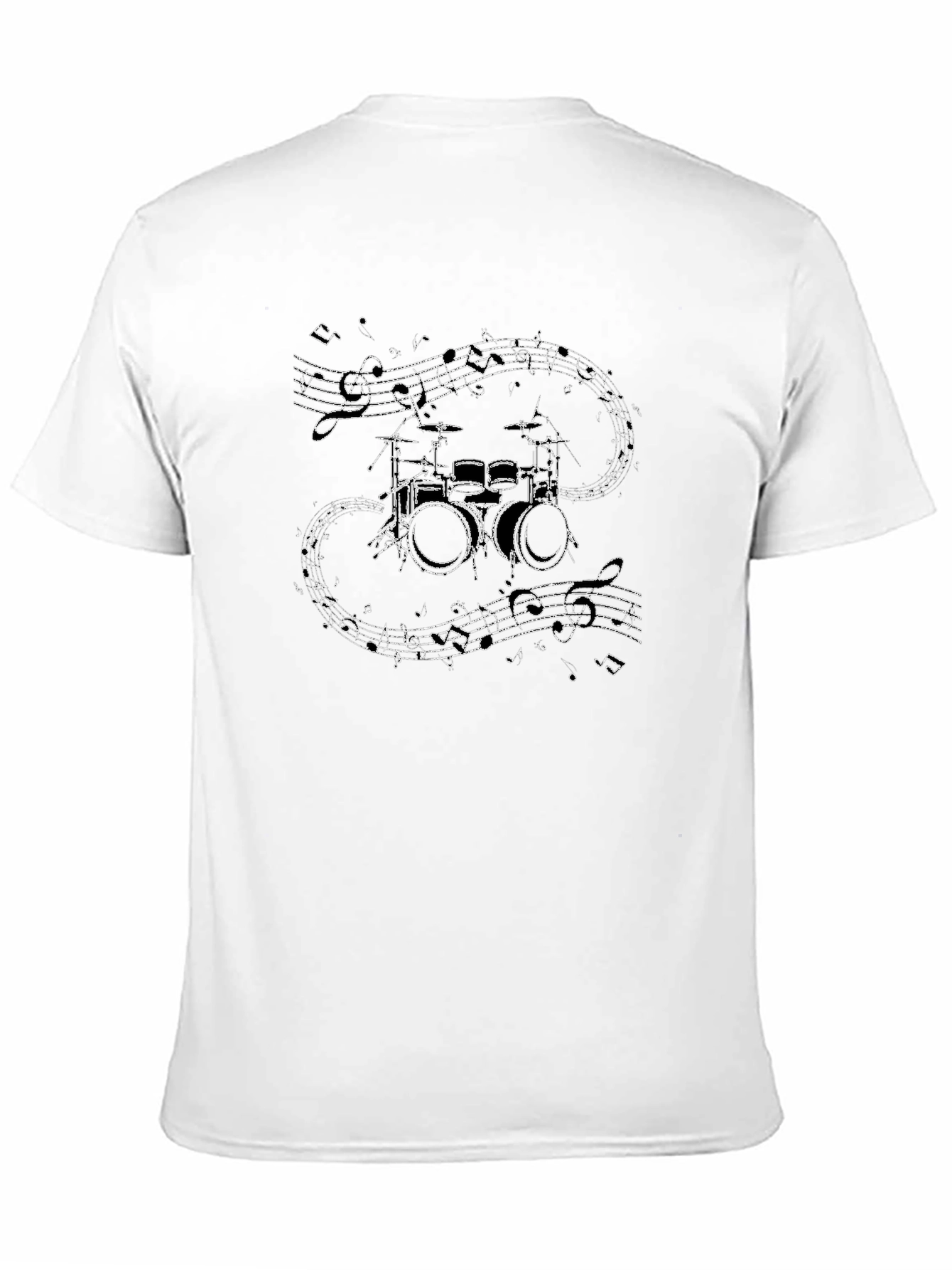 Drum Kit & Musical Notes Graphic Black T-Shirt