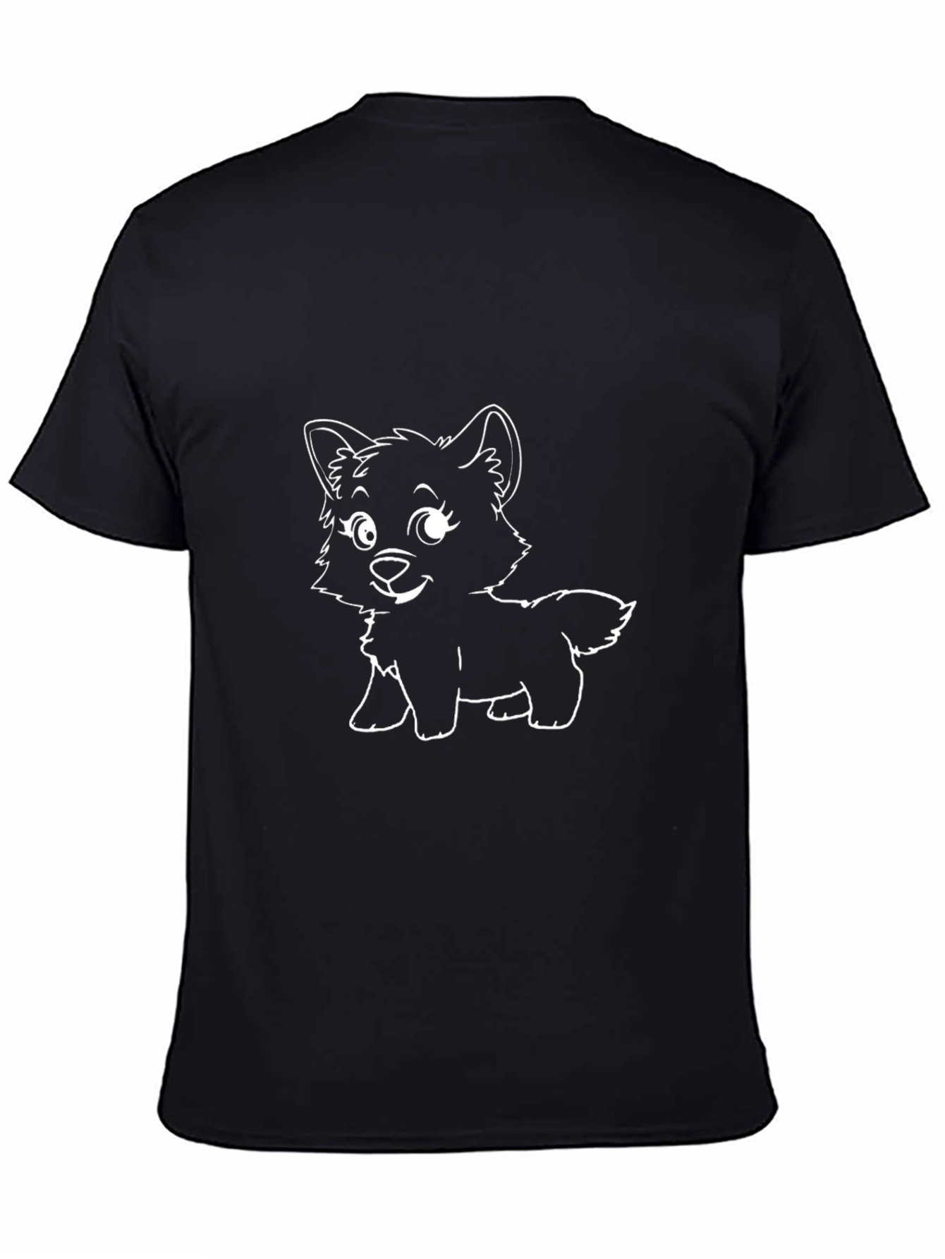 Cute Cartoon Dog Graphic Tee - Black Cotton T-Shirt