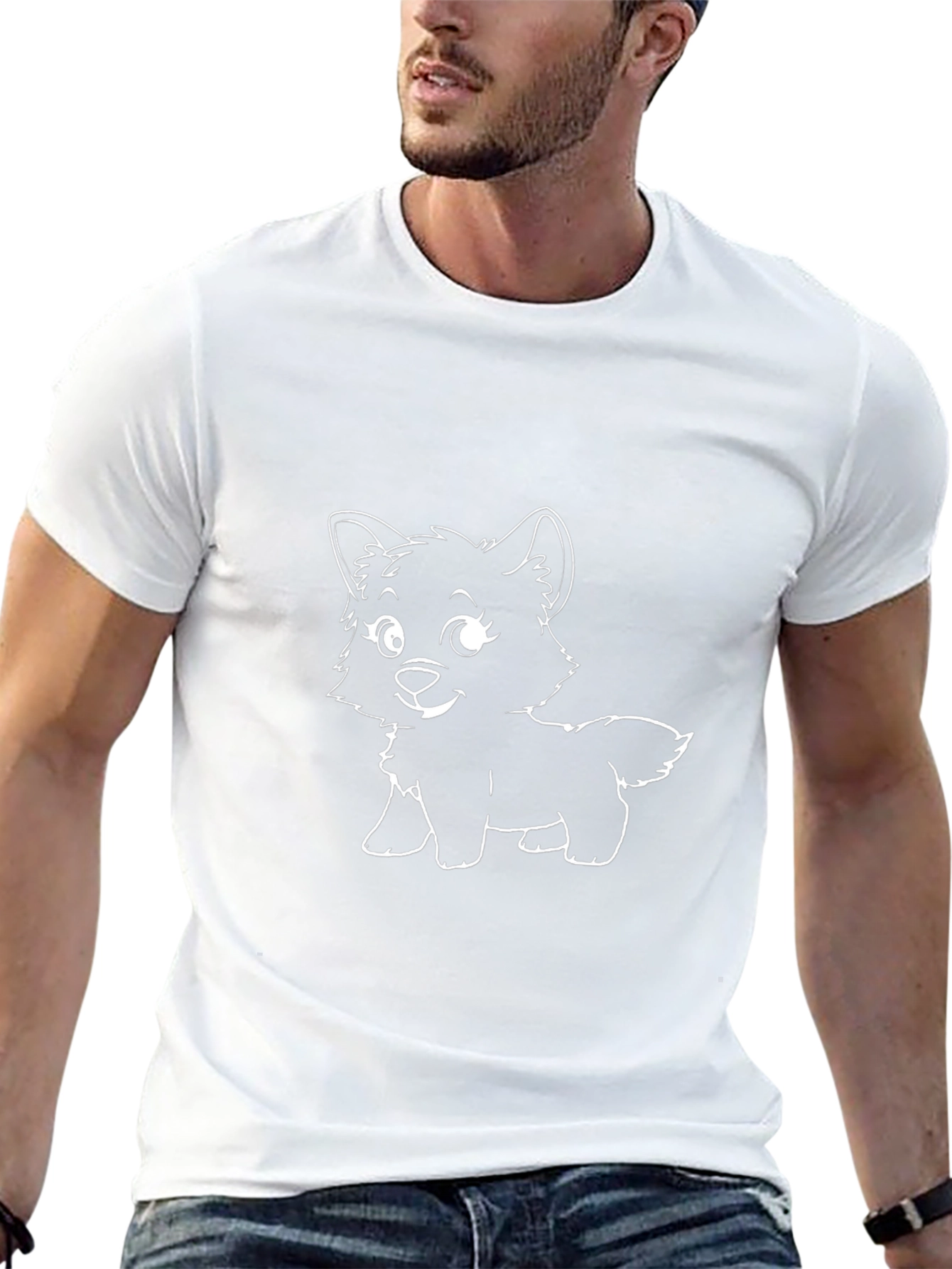 Cute Cartoon Dog Graphic Tee - Black Cotton T-Shirt