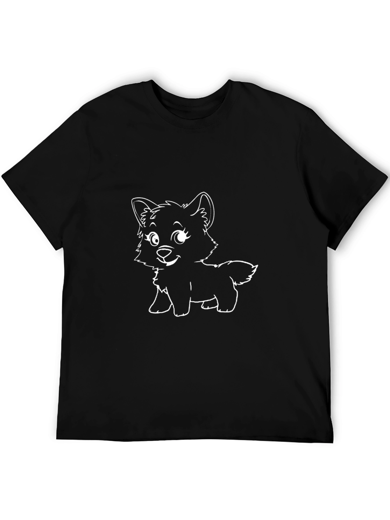 Cute Cartoon Dog Graphic Tee - Black Cotton T-Shirt
