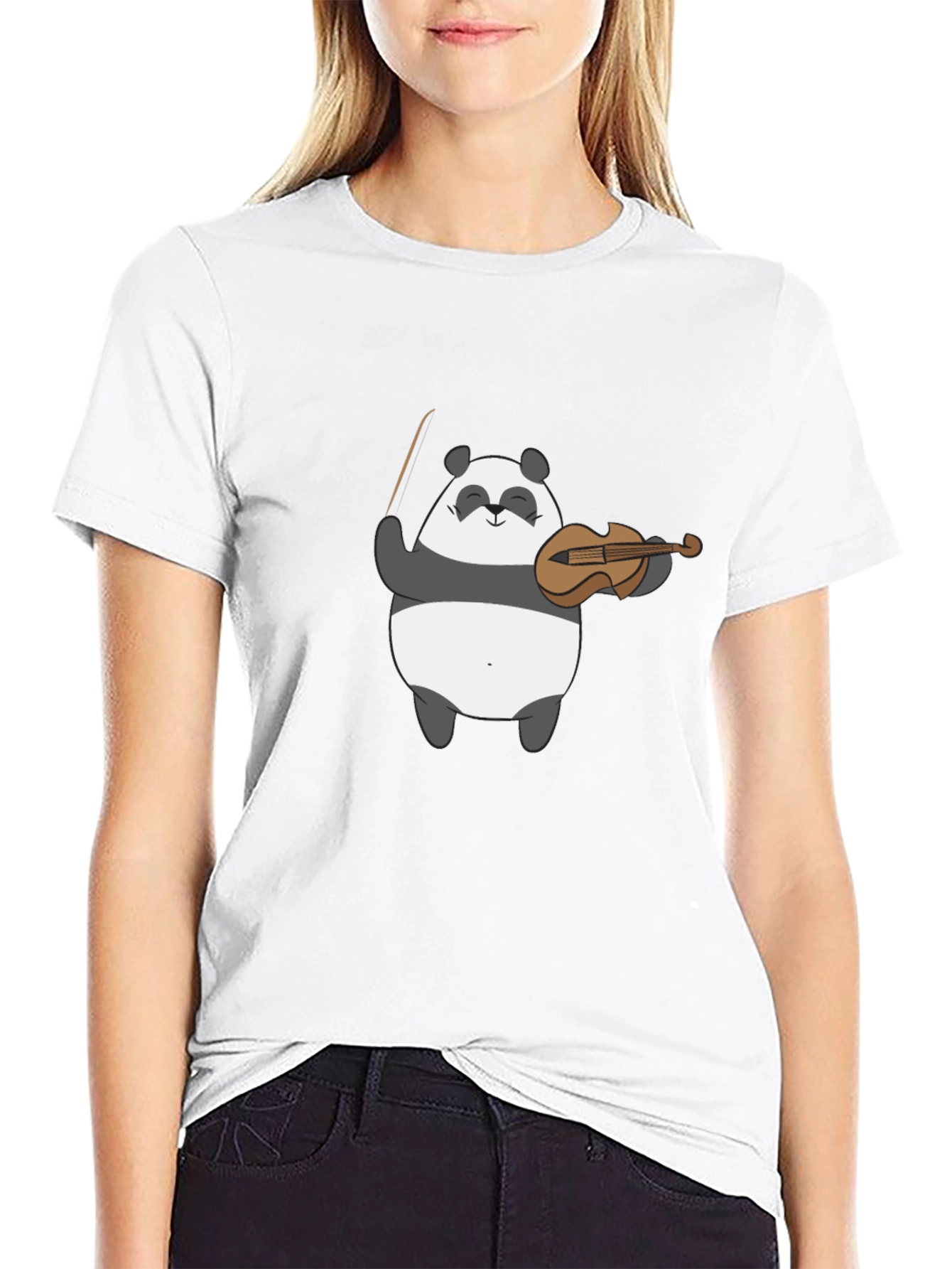 Panda Musician Graphic Tee - Black Cotton T-Shirt