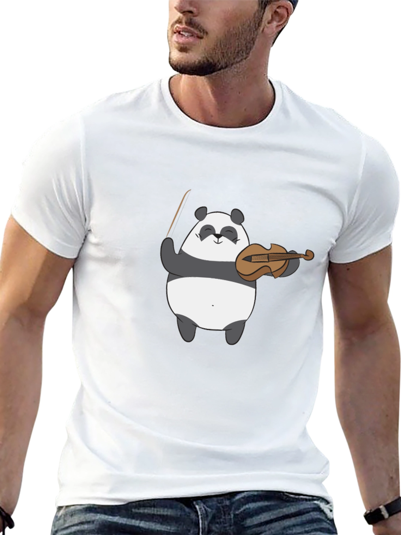 Panda Musician Graphic Tee - Black Cotton T-Shirt