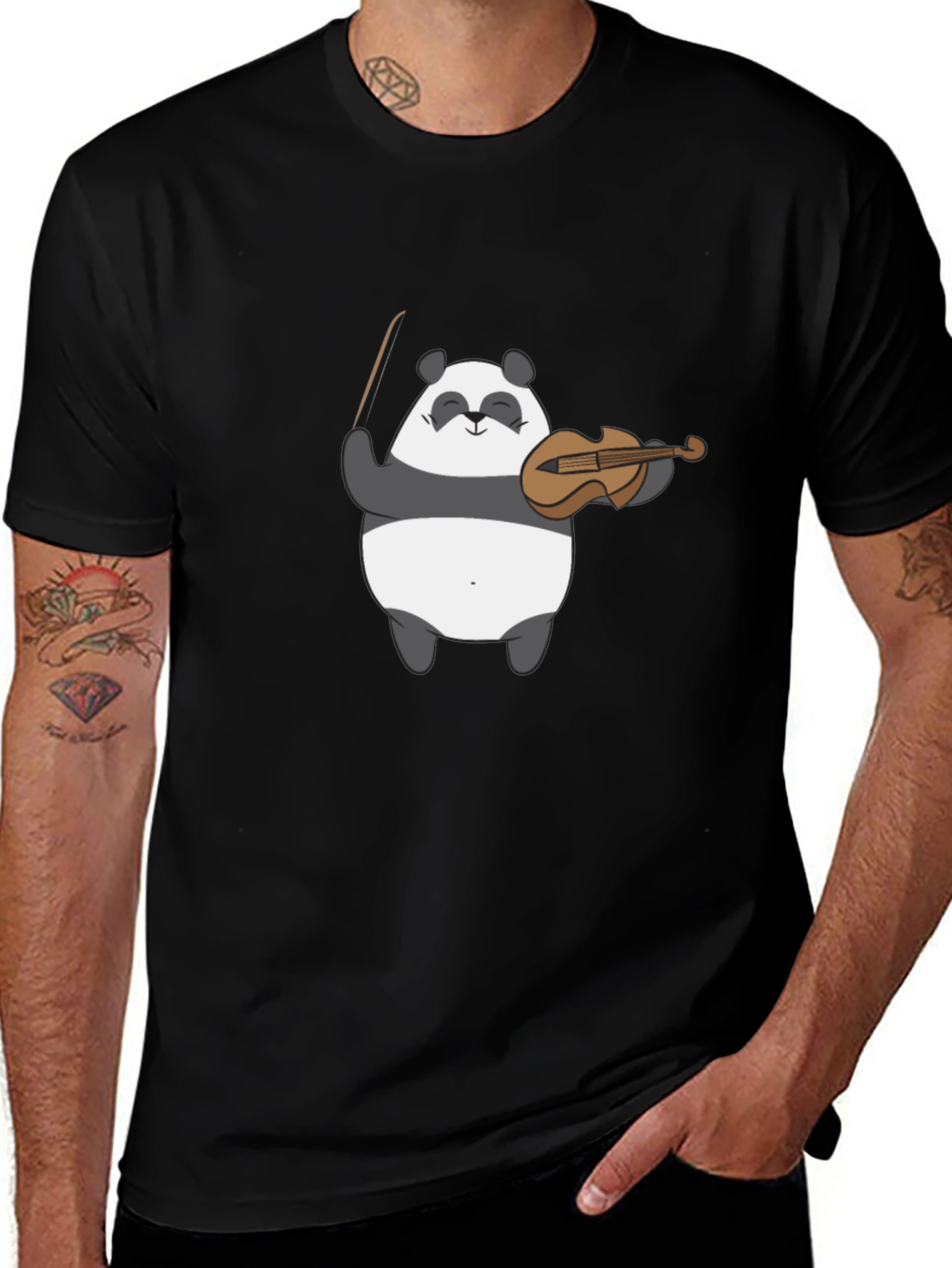 Panda Musician Graphic Tee - Black Cotton T-Shirt