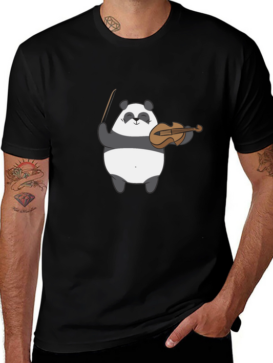 Panda Musician Graphic Tee - Black Cotton T-Shirt