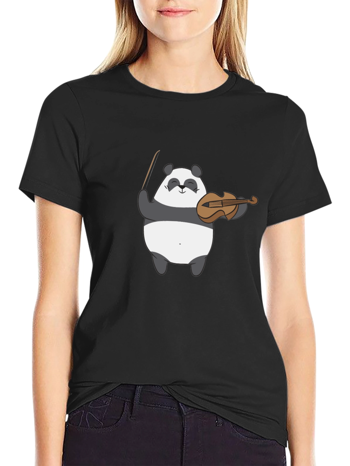 Panda Musician Graphic Tee - Black Cotton T-Shirt