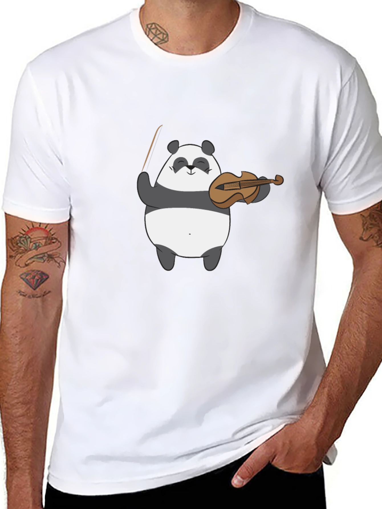 Panda Musician Graphic Tee - Black Cotton T-Shirt