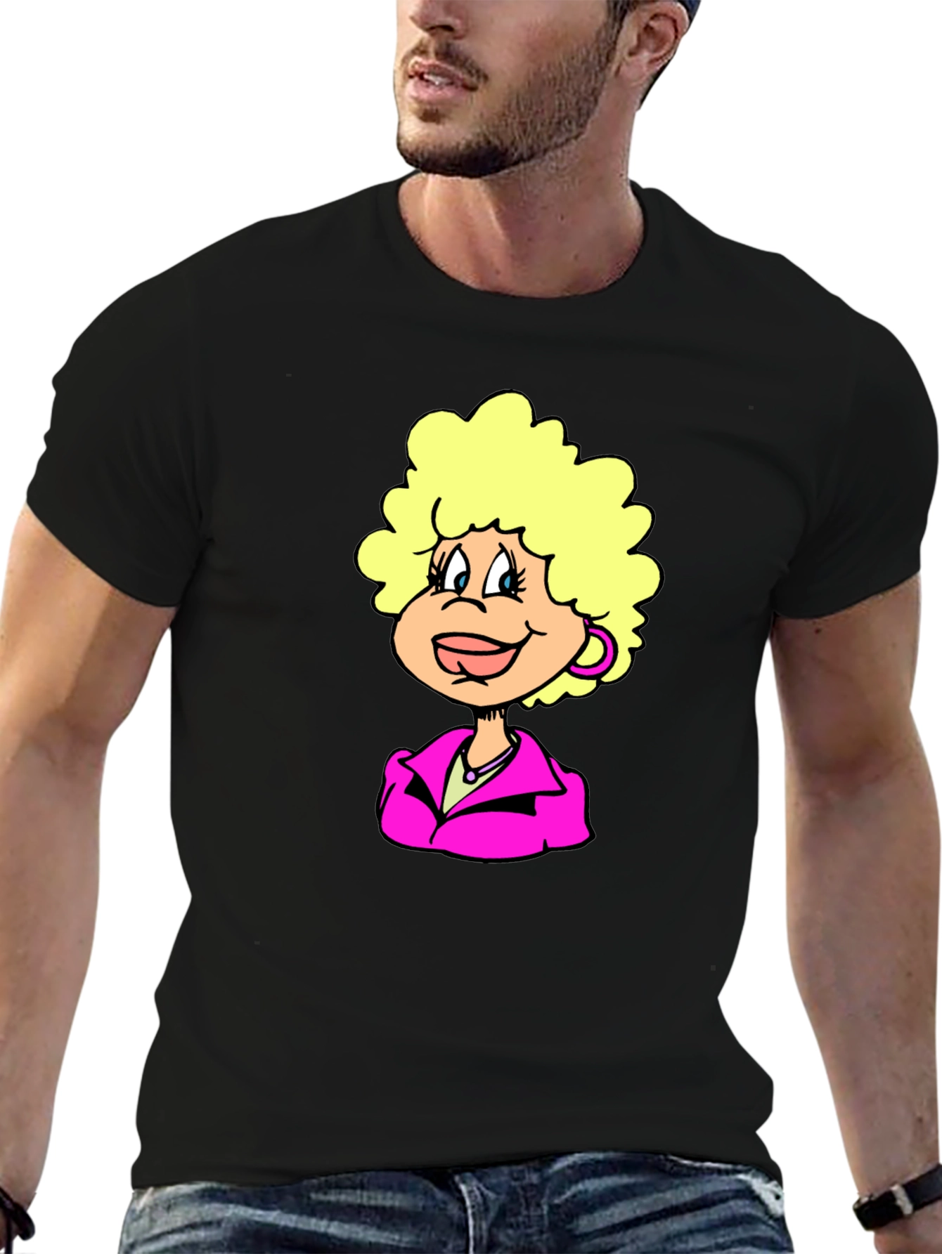 Fun Cartoon Character Graphic Tee - Black