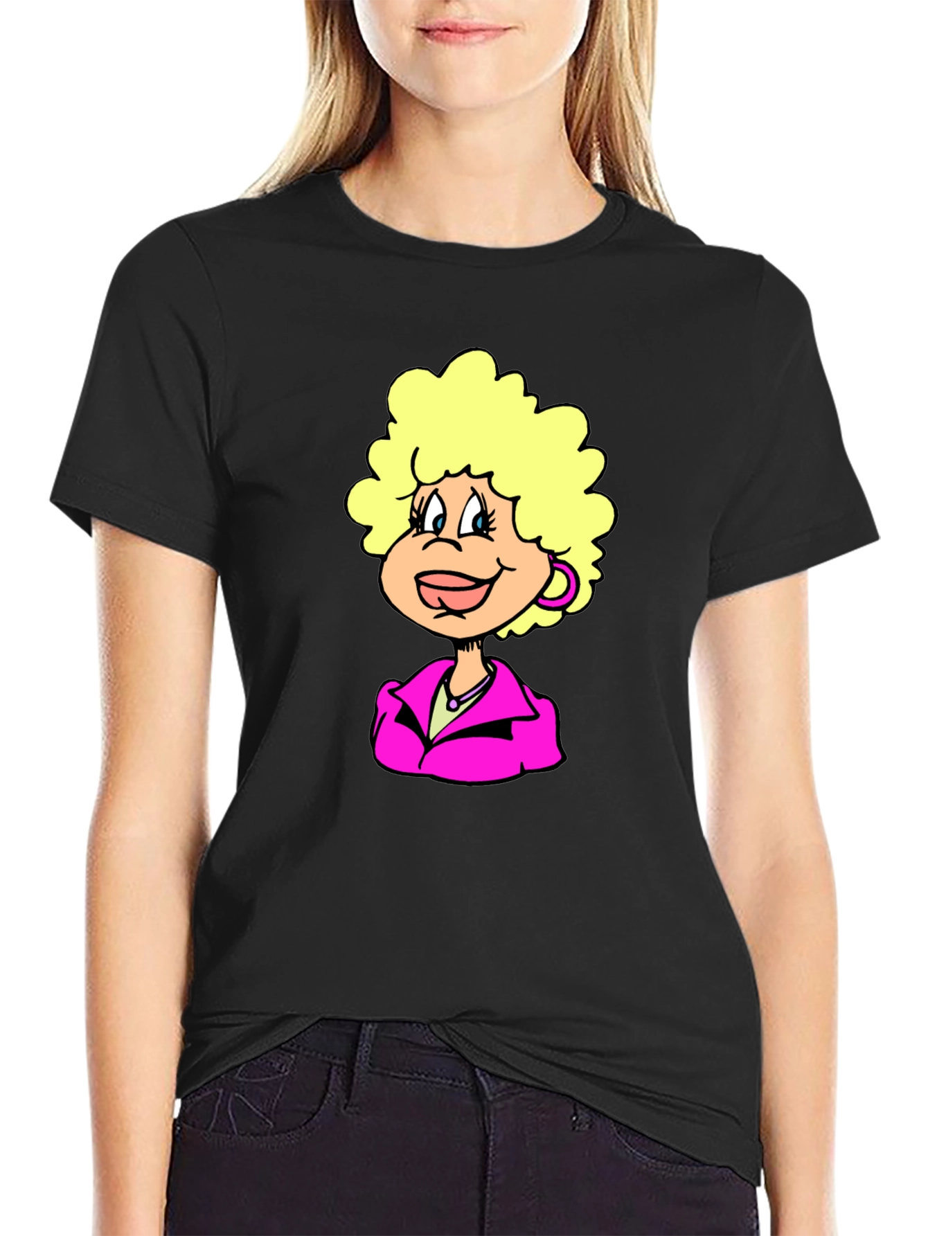 Fun Cartoon Character Graphic Tee - Black