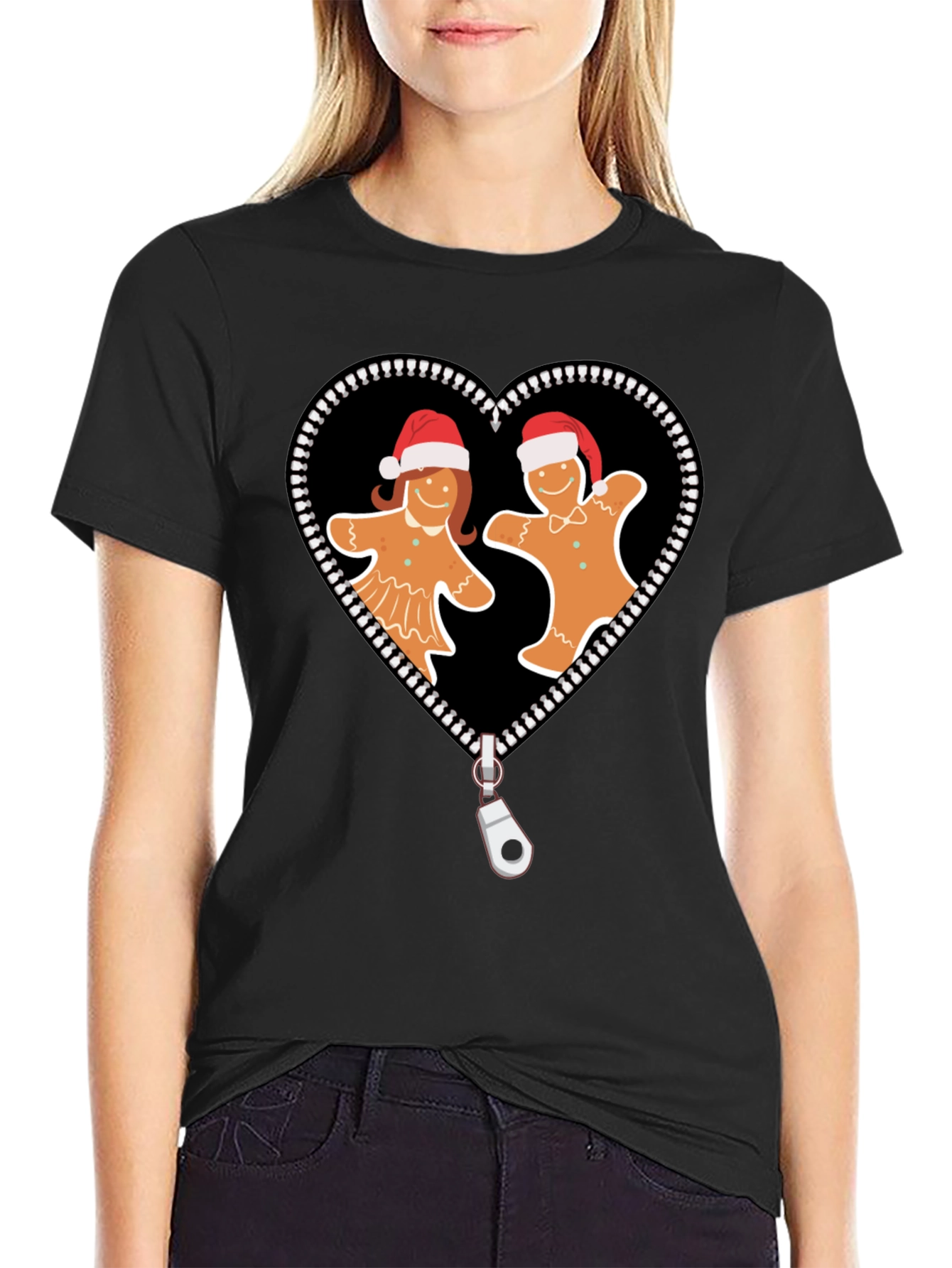 Gingerbread Couple Zipper Heart Graphic Tee