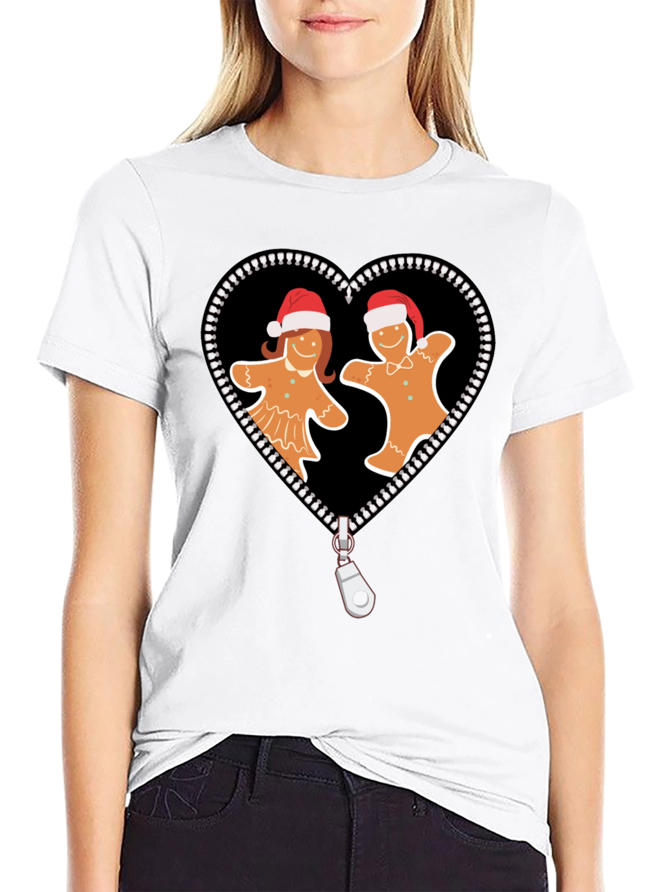 Gingerbread Couple Zipper Heart Graphic Tee