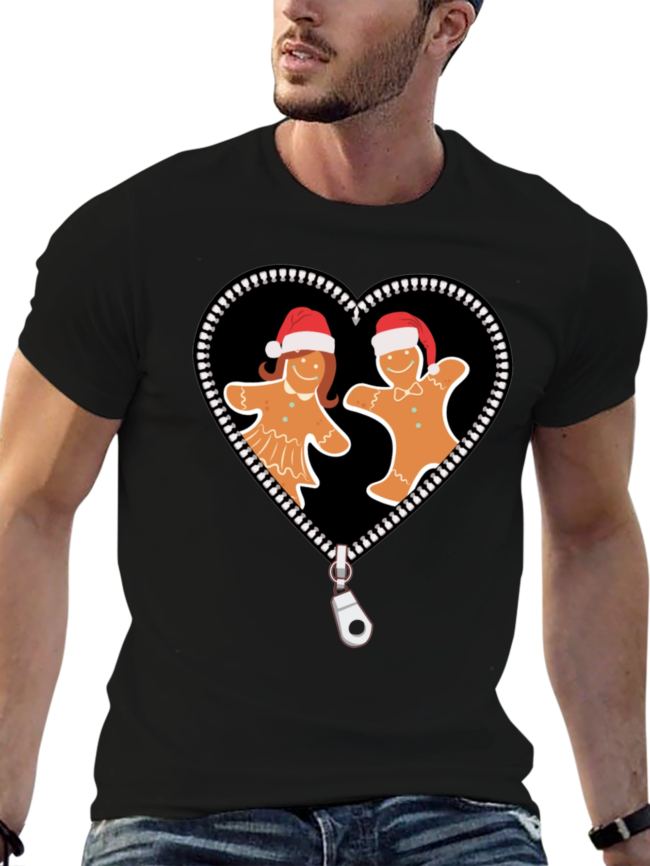 Gingerbread Couple Zipper Heart Graphic Tee