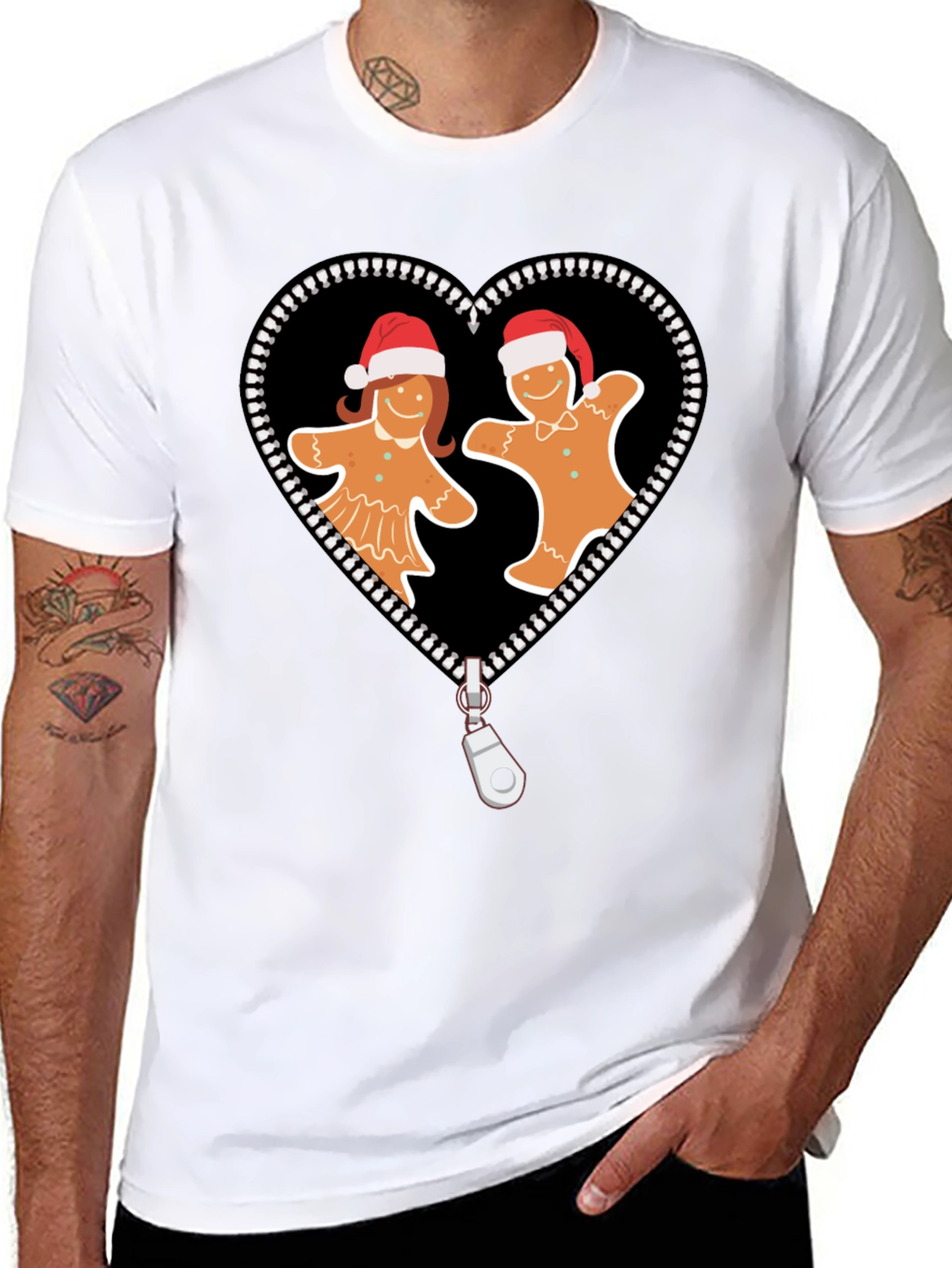 Gingerbread Couple Zipper Heart Graphic Tee