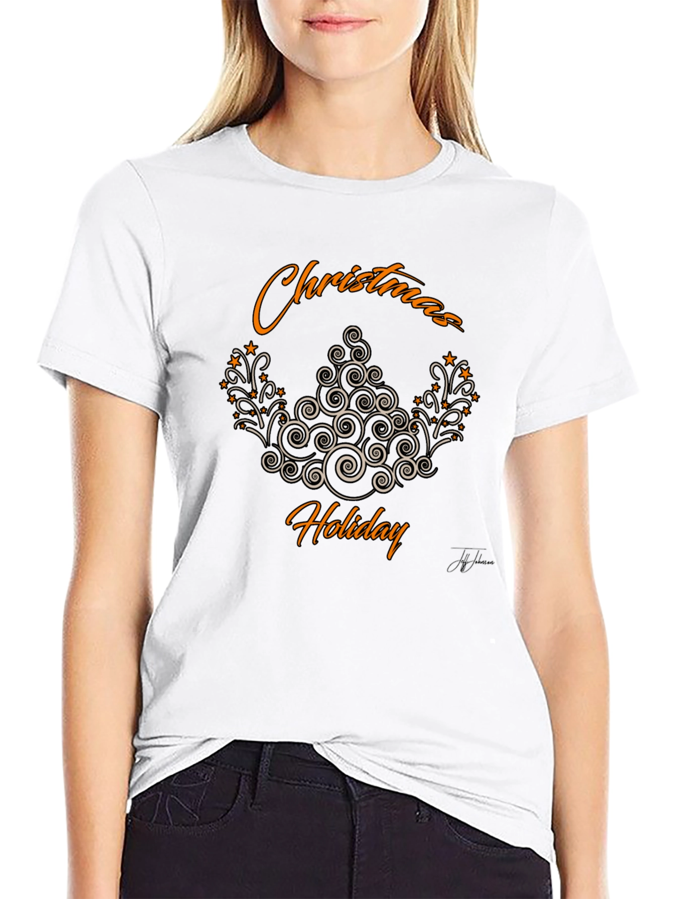 Festive Christmas Holiday Graphic Tee - Black