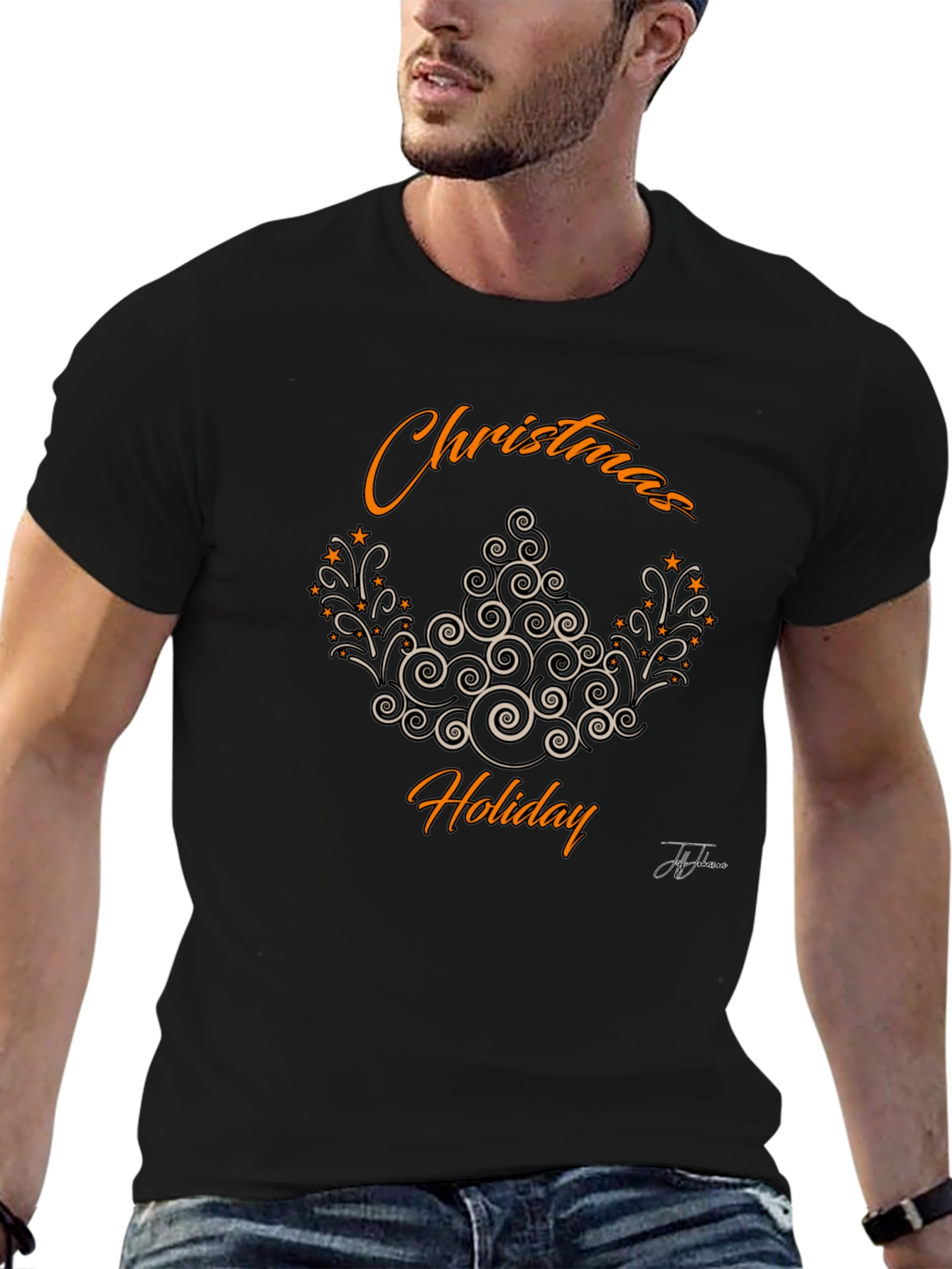 Festive Christmas Holiday Graphic Tee - Black