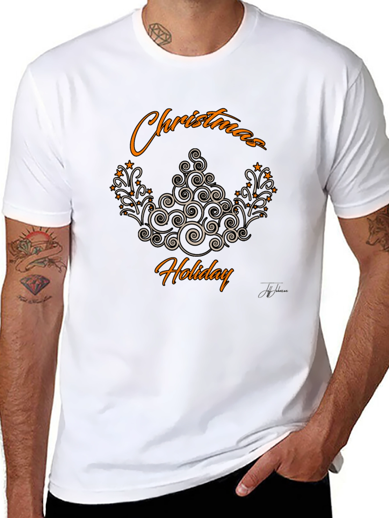 Festive Christmas Holiday Graphic Tee - Black
