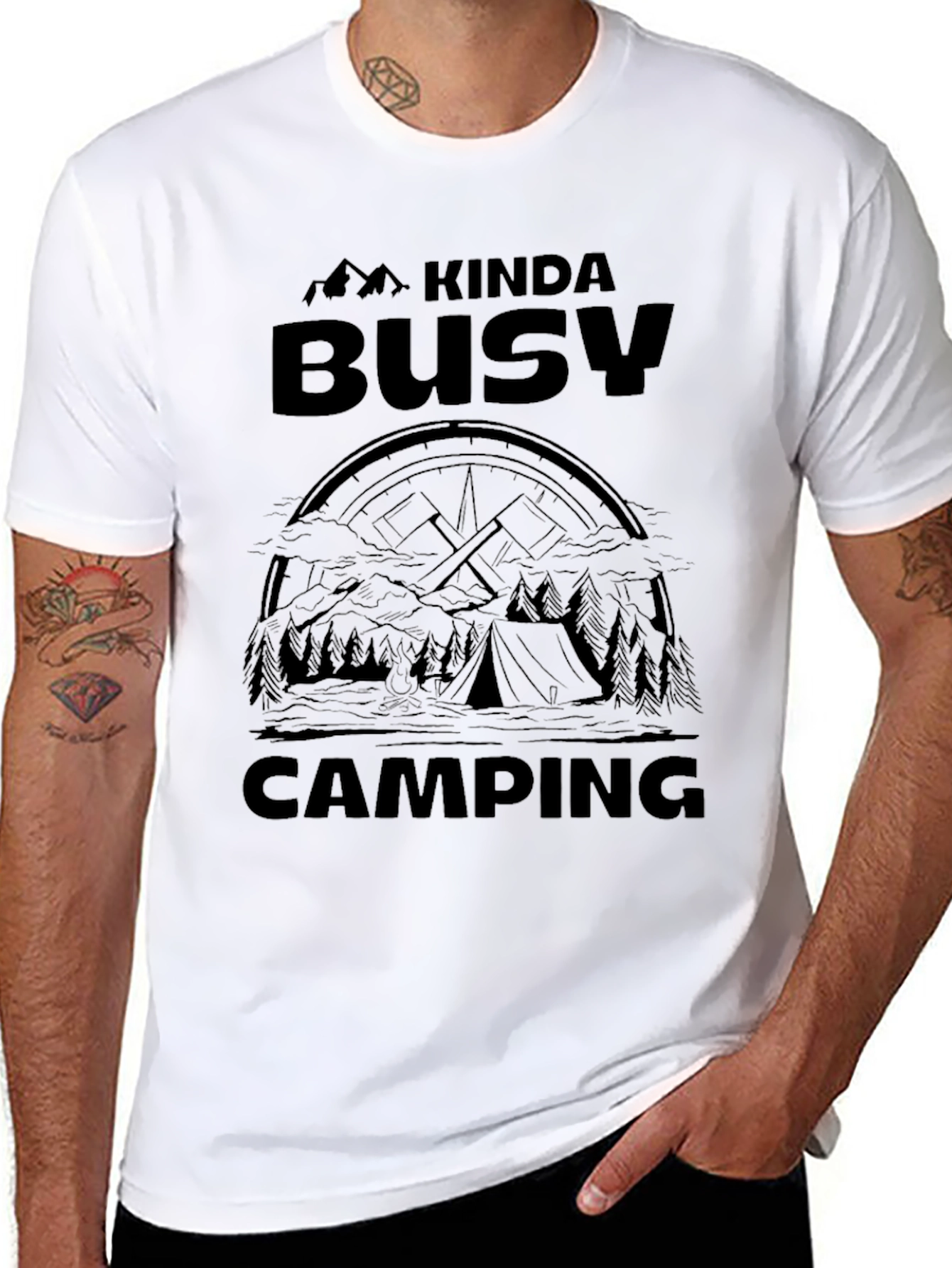 Kinda Busy Camping Graphic Tee - Black Cotton