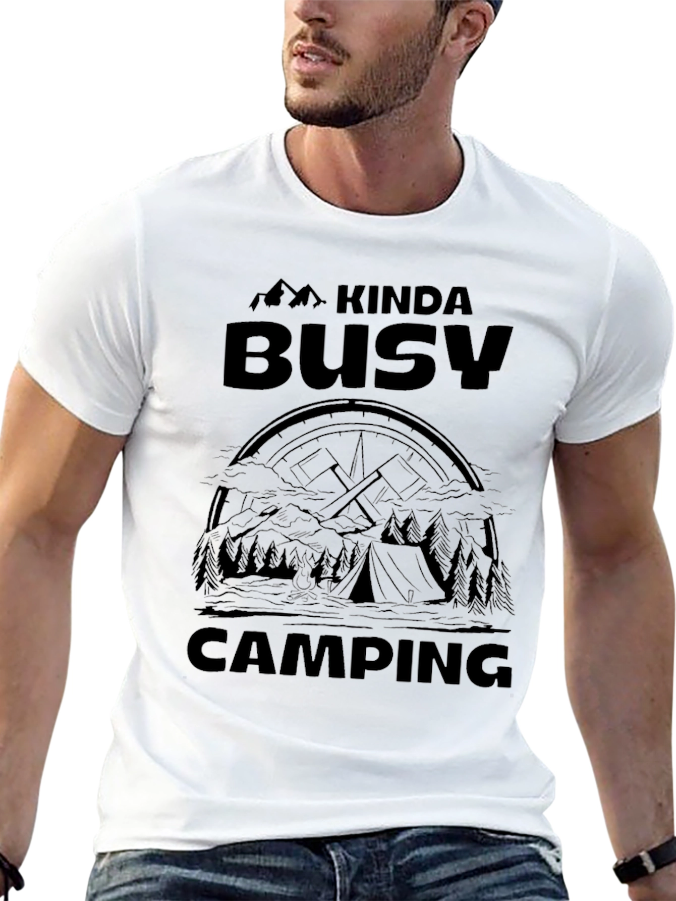 Kinda Busy Camping Graphic Tee - Black Cotton