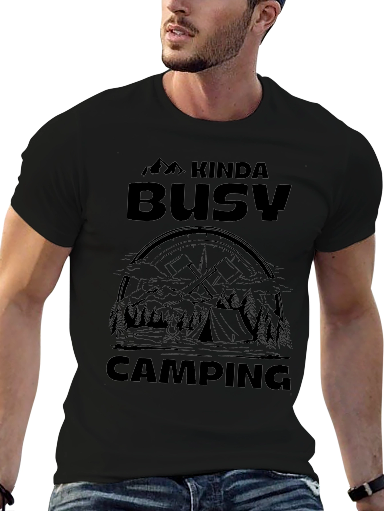 Kinda Busy Camping Graphic Tee - Black Cotton