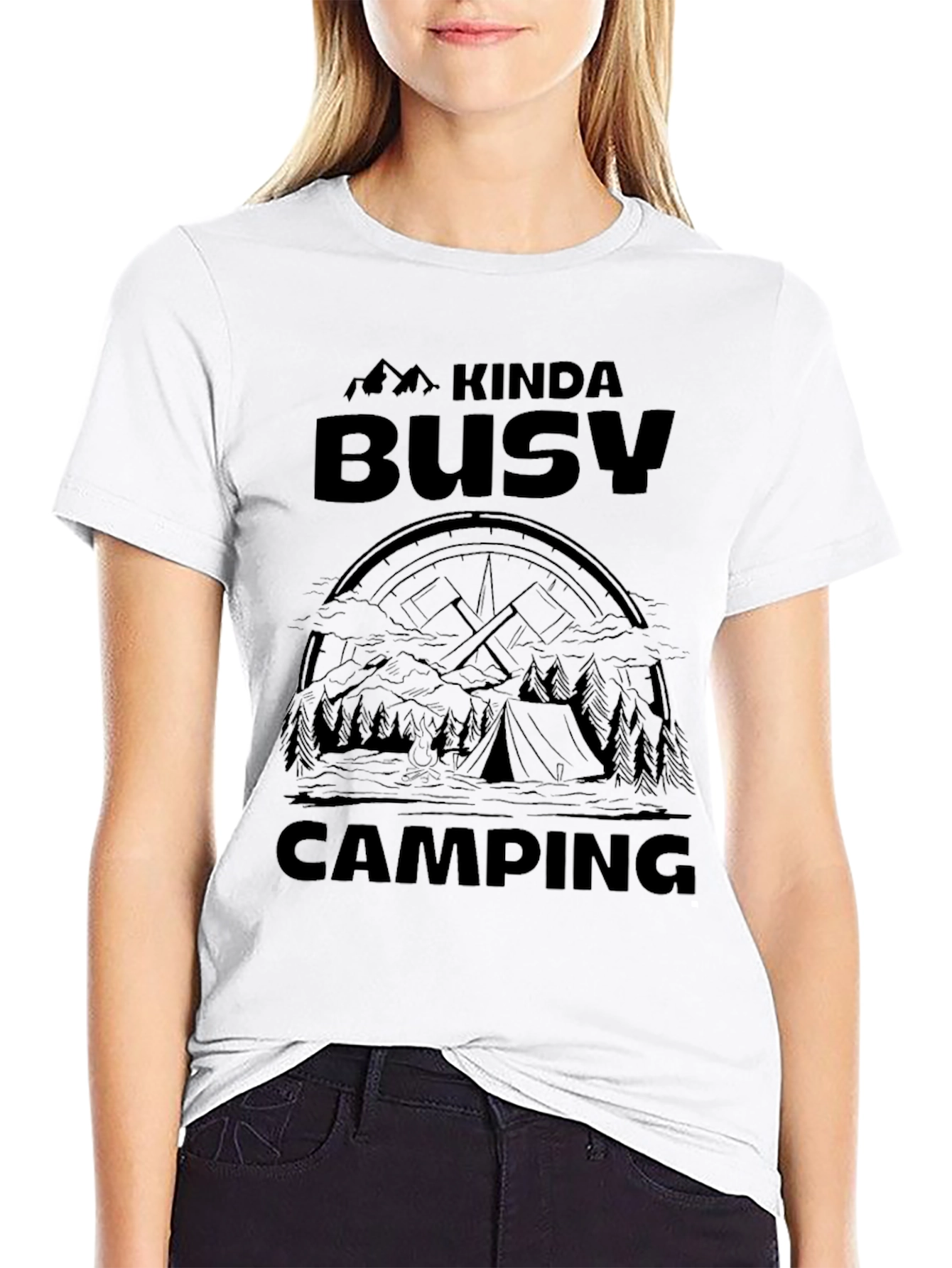 Kinda Busy Camping Graphic Tee - Black Cotton