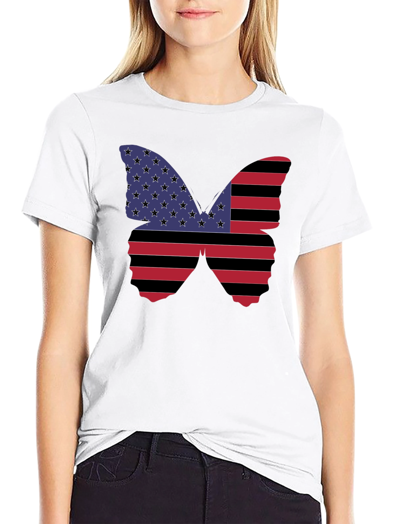 American Flag Butterfly Graphic T-Shirt