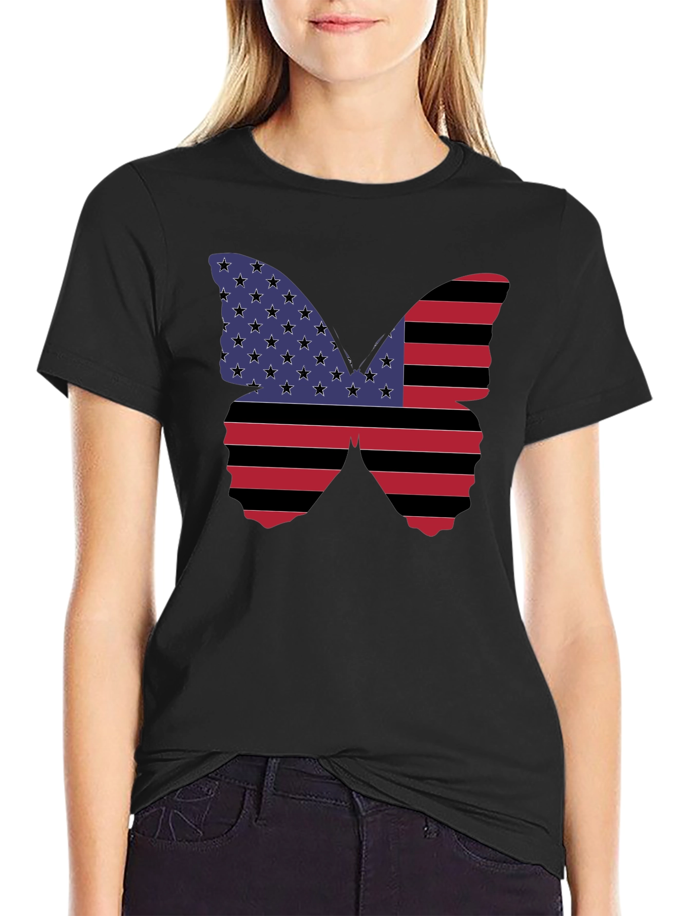 American Flag Butterfly Graphic T-Shirt