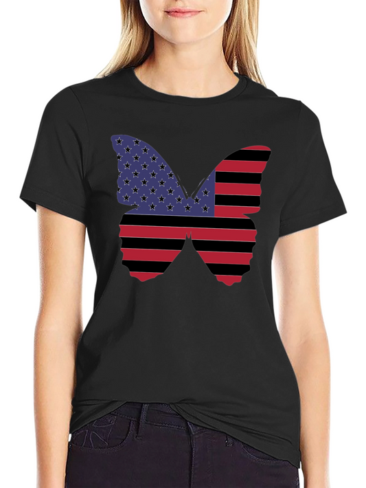 American Flag Butterfly Graphic T-Shirt