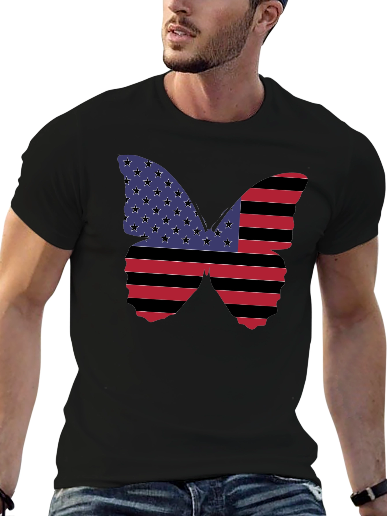 American Flag Butterfly Graphic T-Shirt