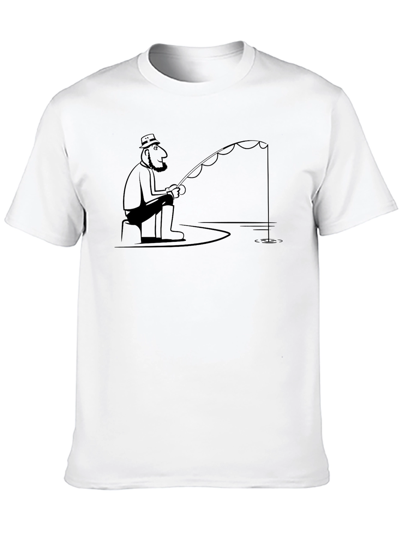 Fisherman Cartoon Black T-Shirt