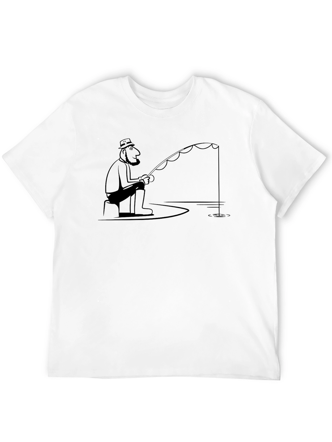 Fisherman Cartoon Black T-Shirt