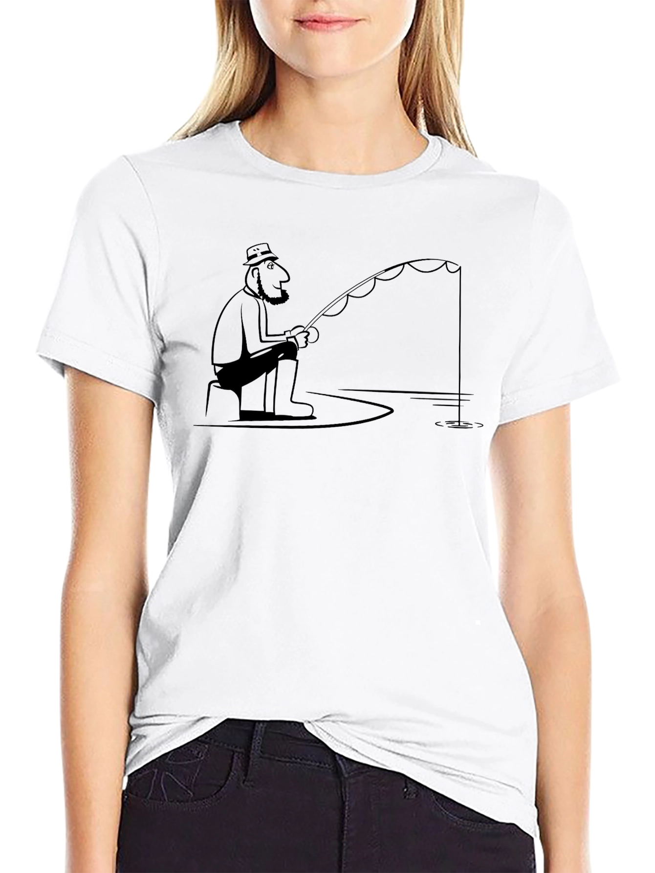 Fisherman Cartoon Black T-Shirt