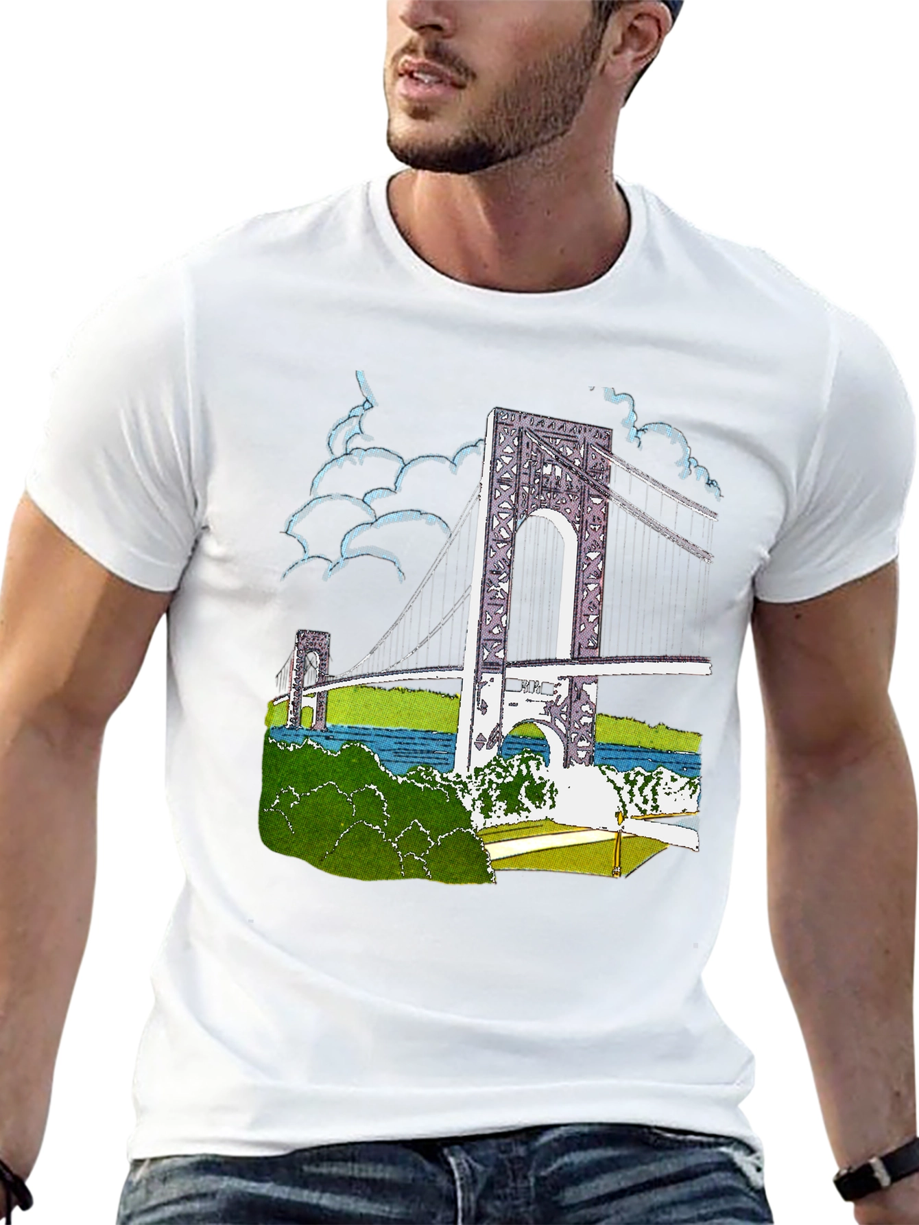 Bridge Print Black Cotton T-Shirt