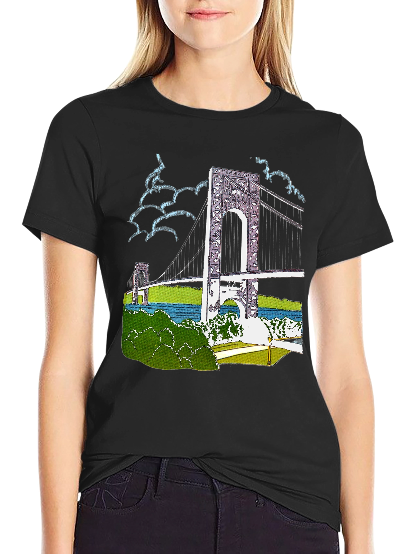 Bridge Print Black Cotton T-Shirt