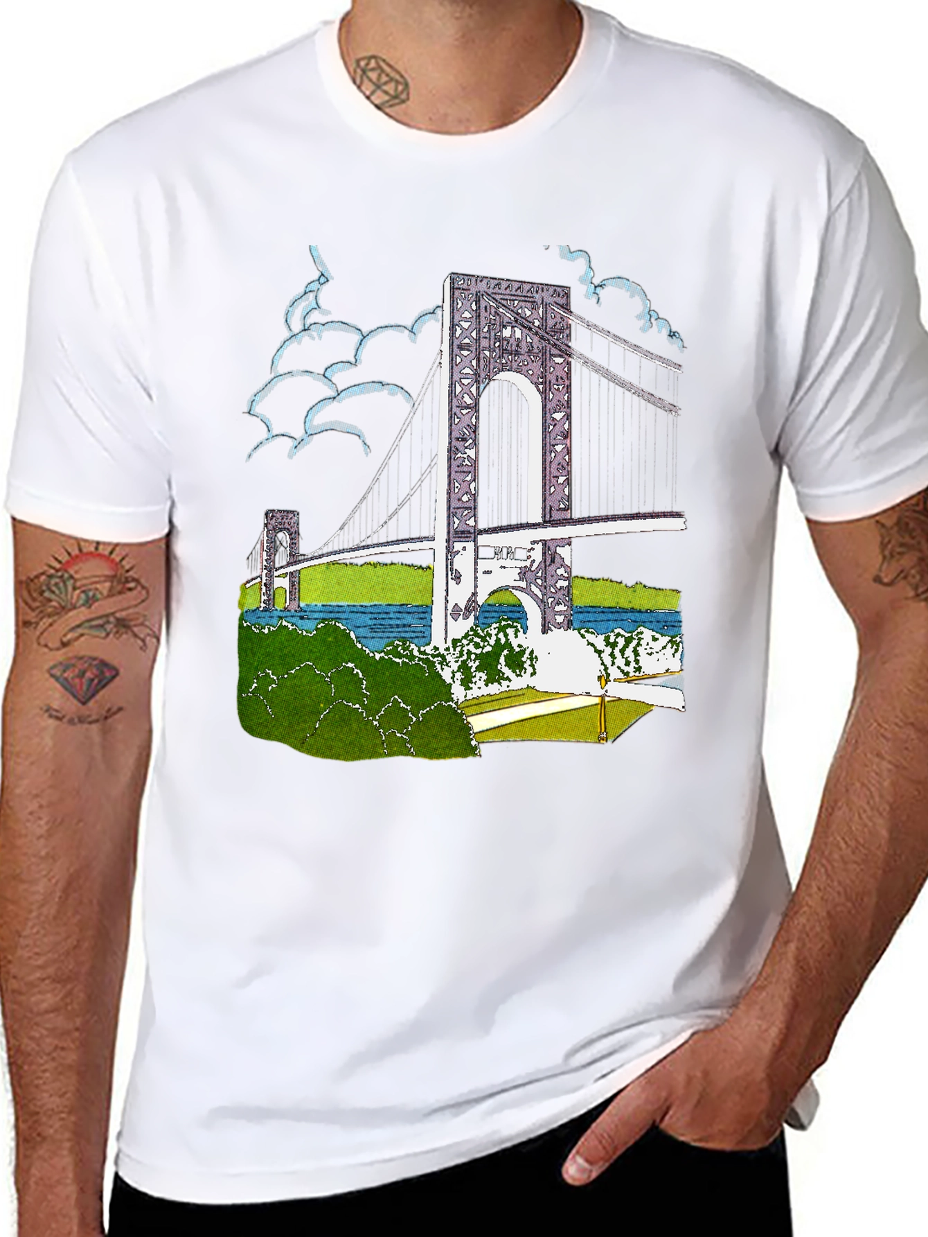 Bridge Print Black Cotton T-Shirt