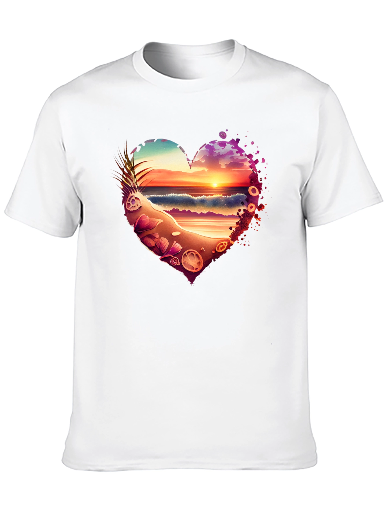 Beach Sunset Heart Graphic Black T-Shirt