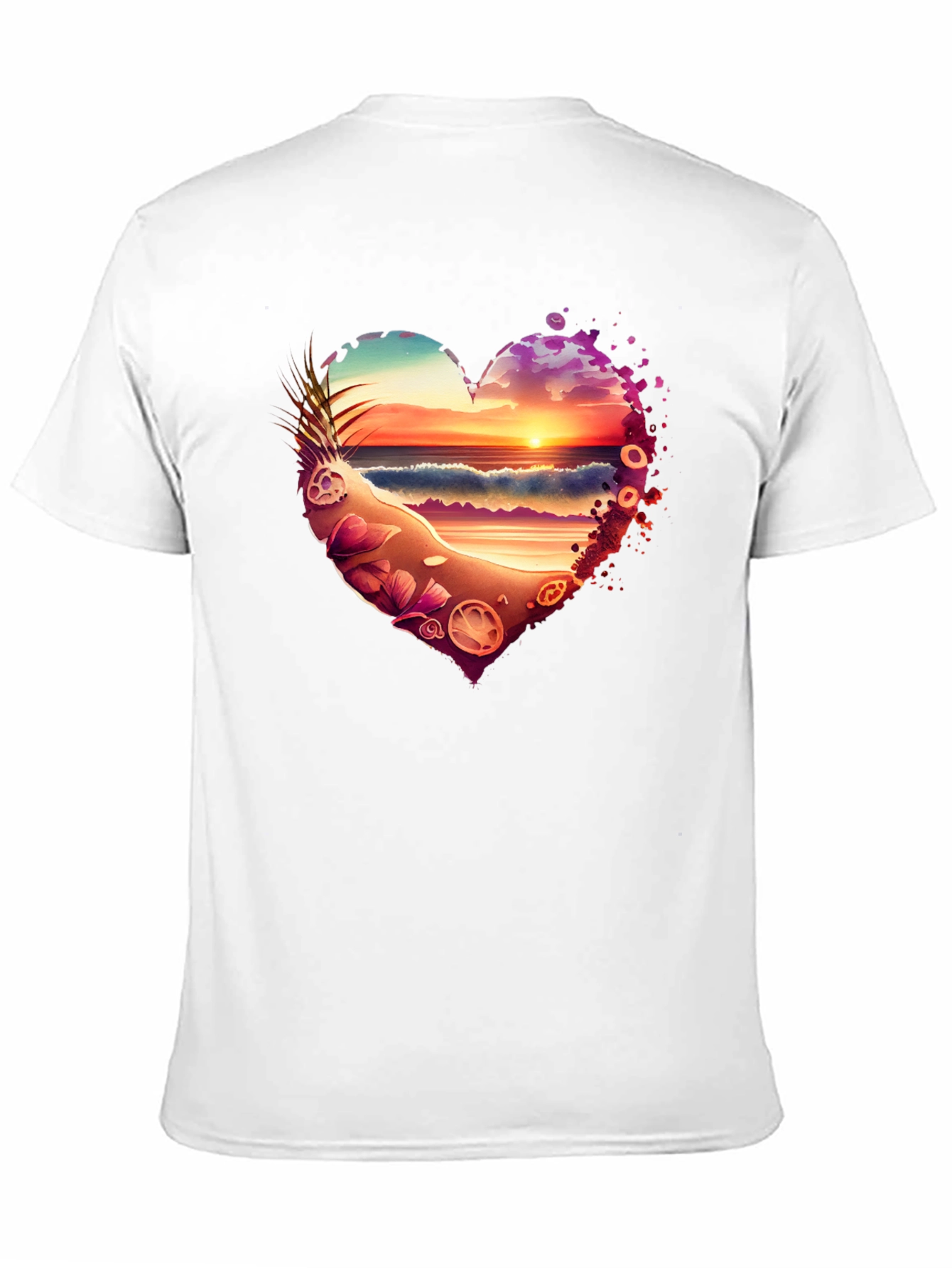 Beach Sunset Heart Graphic Black T-Shirt