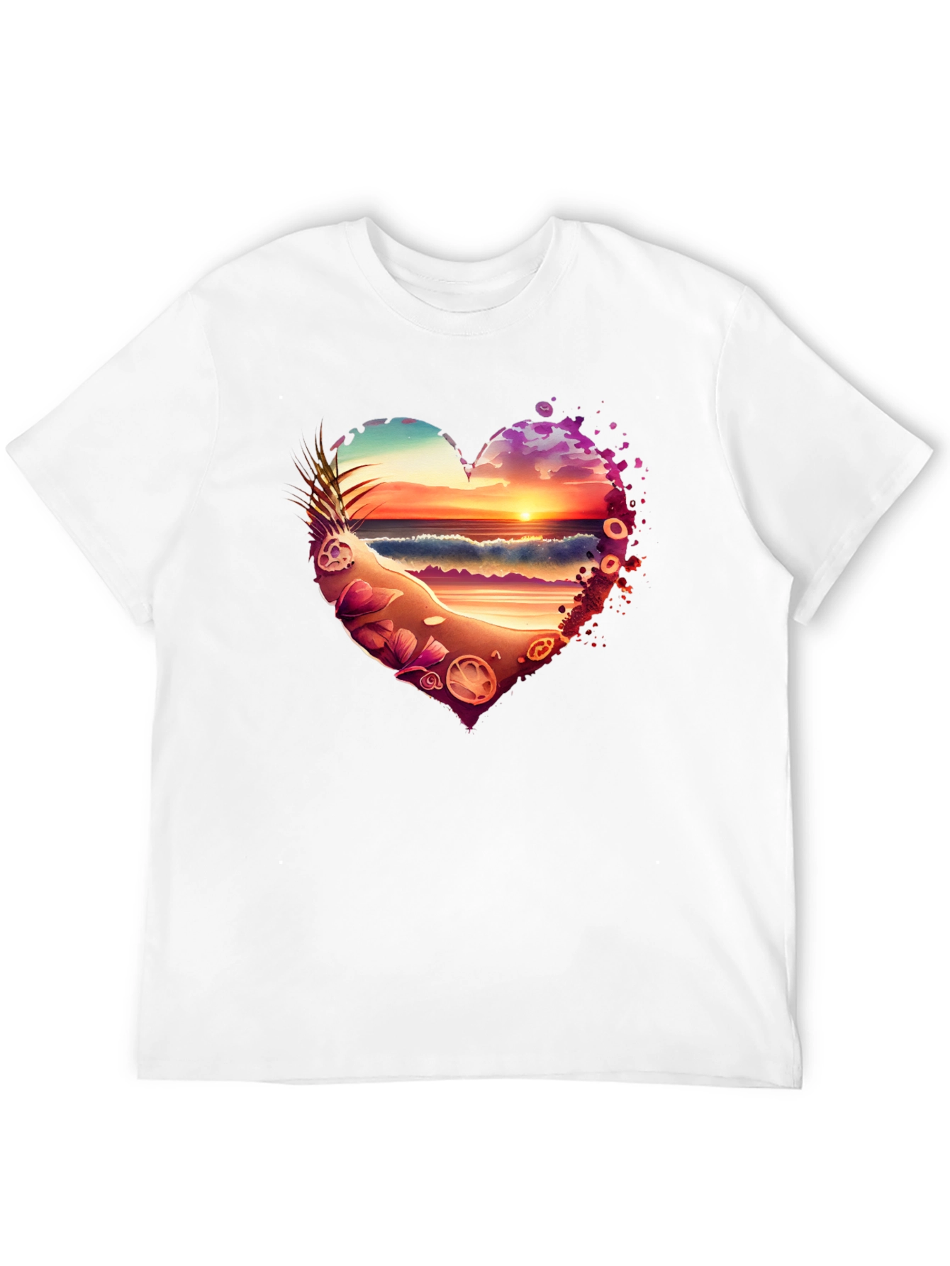 Beach Sunset Heart Graphic Black T-Shirt