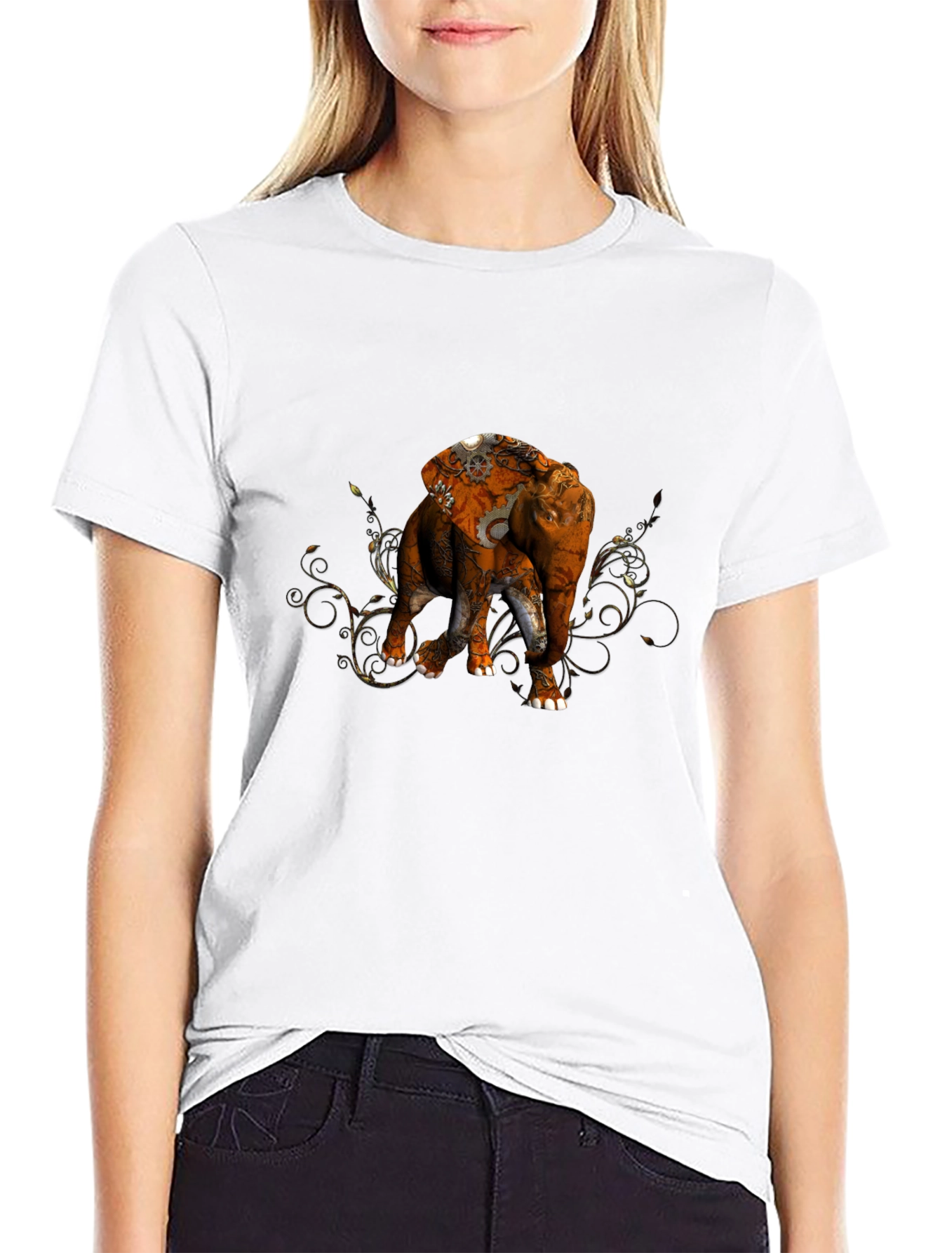 Elephant Steampunk Graphic Black T-Shirt