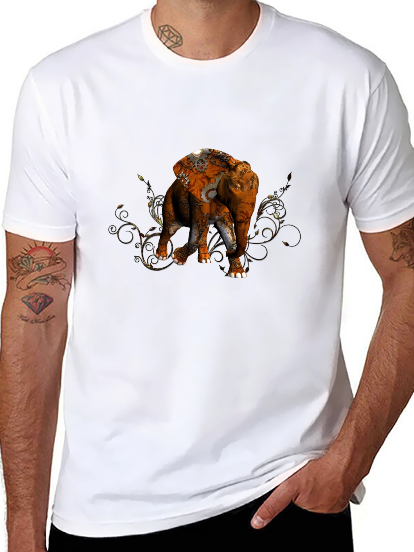Elephant Steampunk Graphic Black T-Shirt