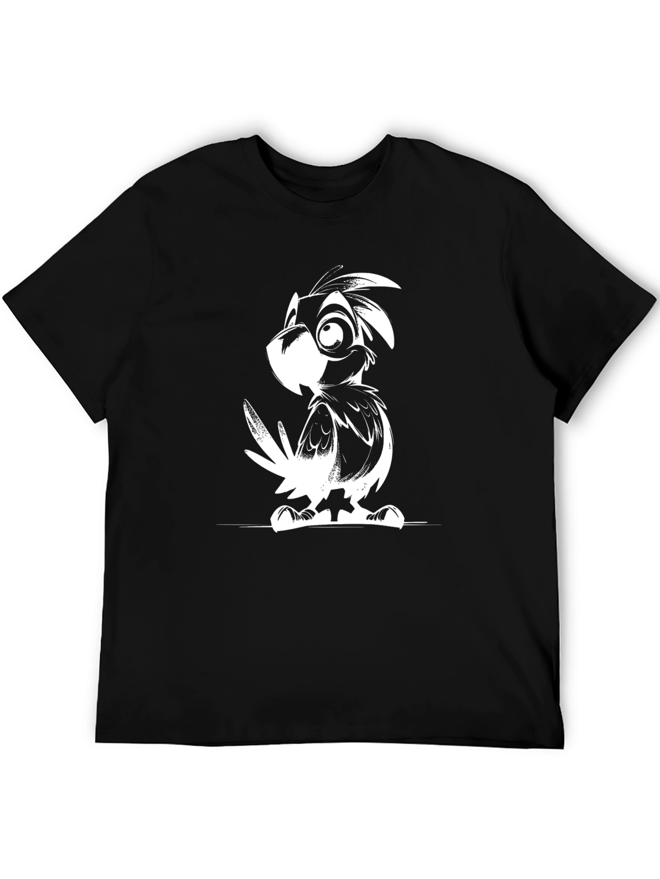 Cartoon Bird Graphic Tee - Black Casual T-Shirt