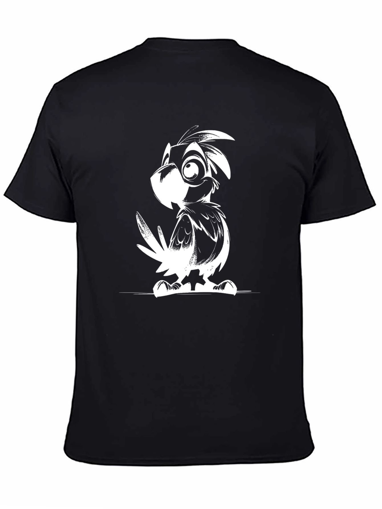 Cartoon Bird Graphic Tee - Black Casual T-Shirt