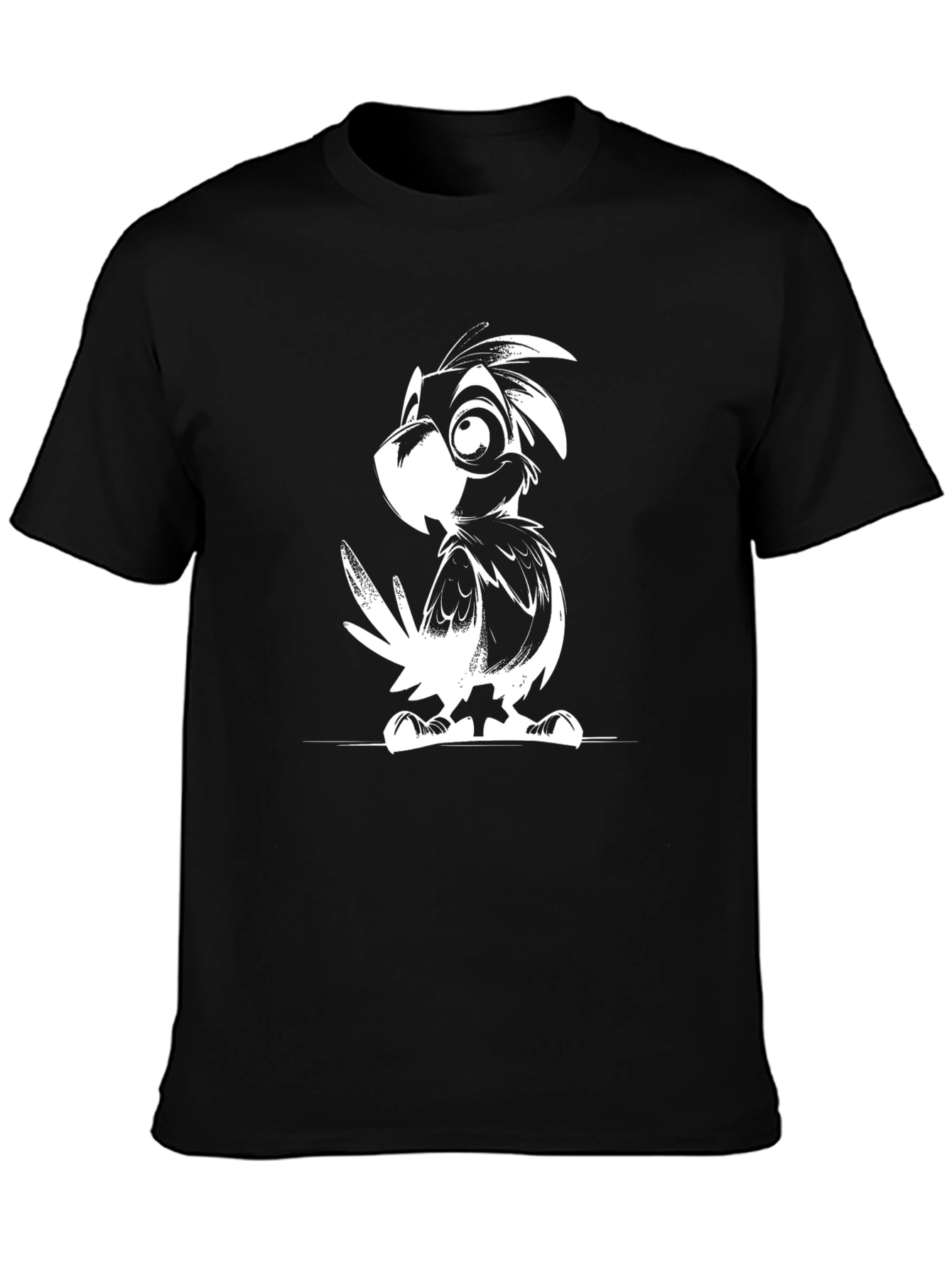 Cartoon Bird Graphic Tee - Black Casual T-Shirt