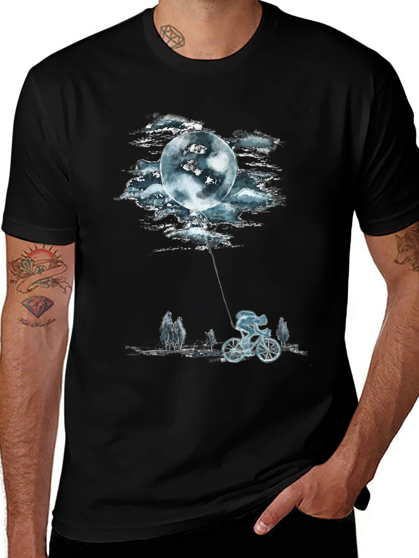 Moon Balloon Cyclist Graphic T-Shirt