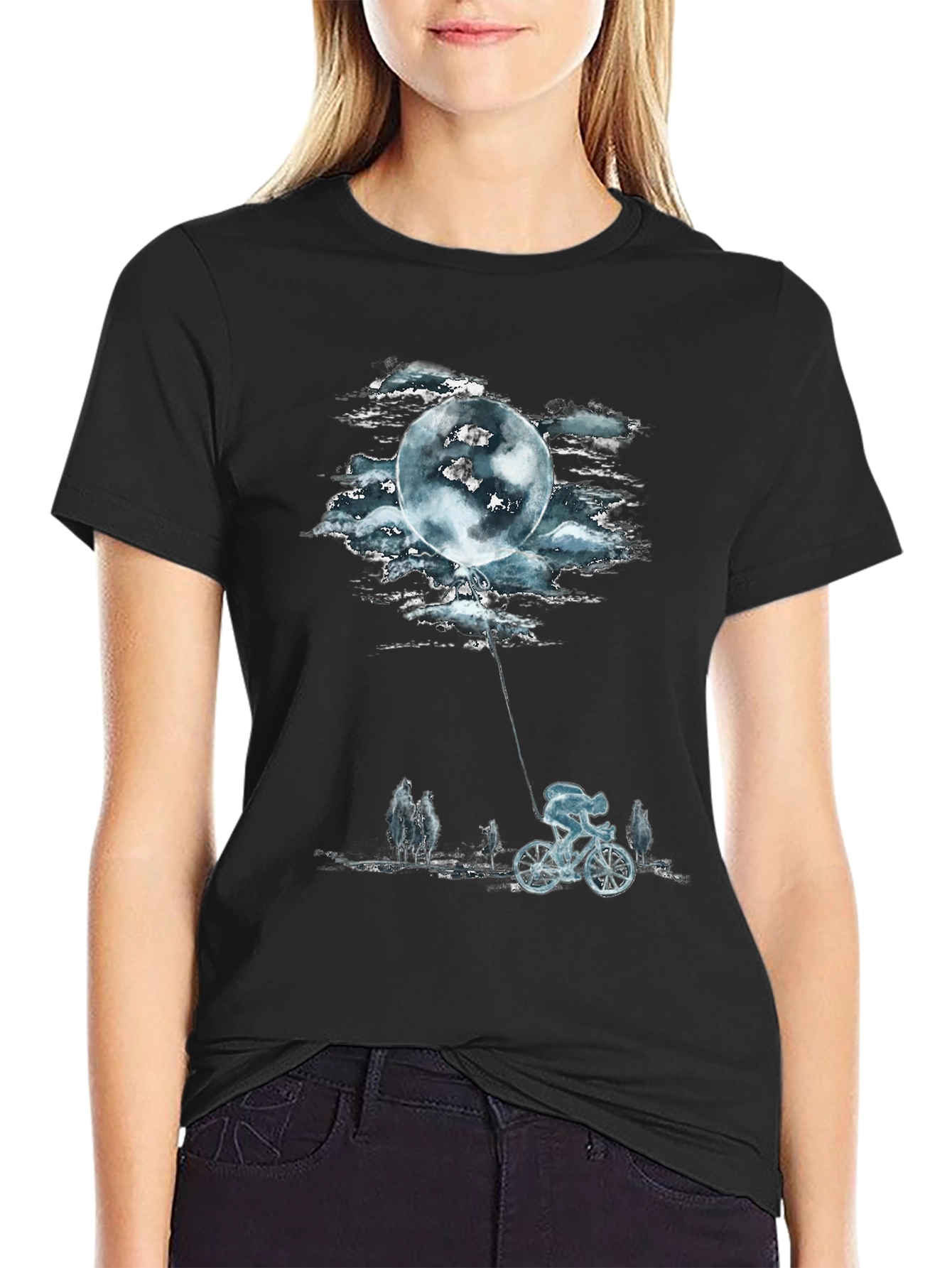 Moon Balloon Cyclist Graphic T-Shirt