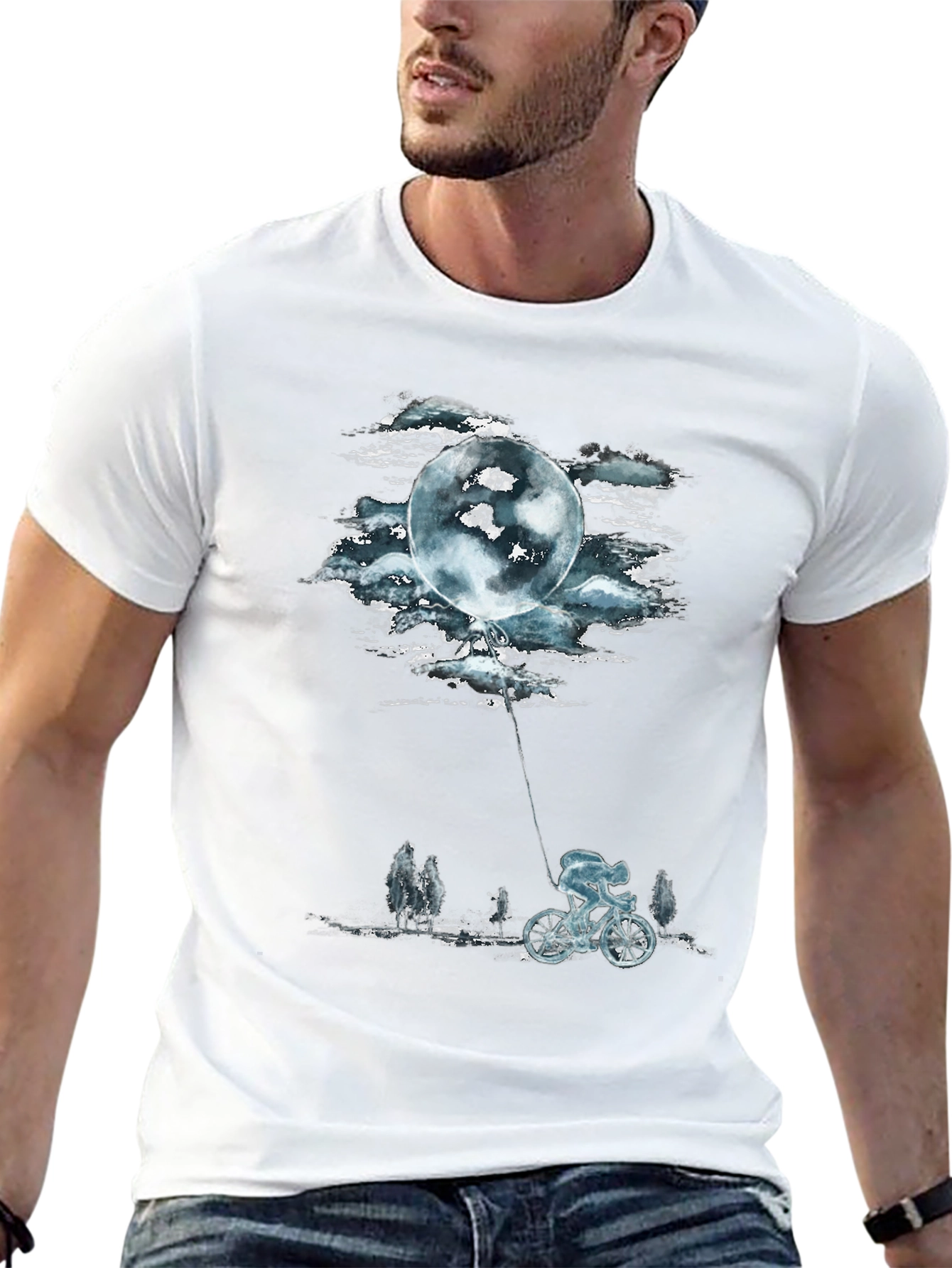 Moon Balloon Cyclist Graphic T-Shirt