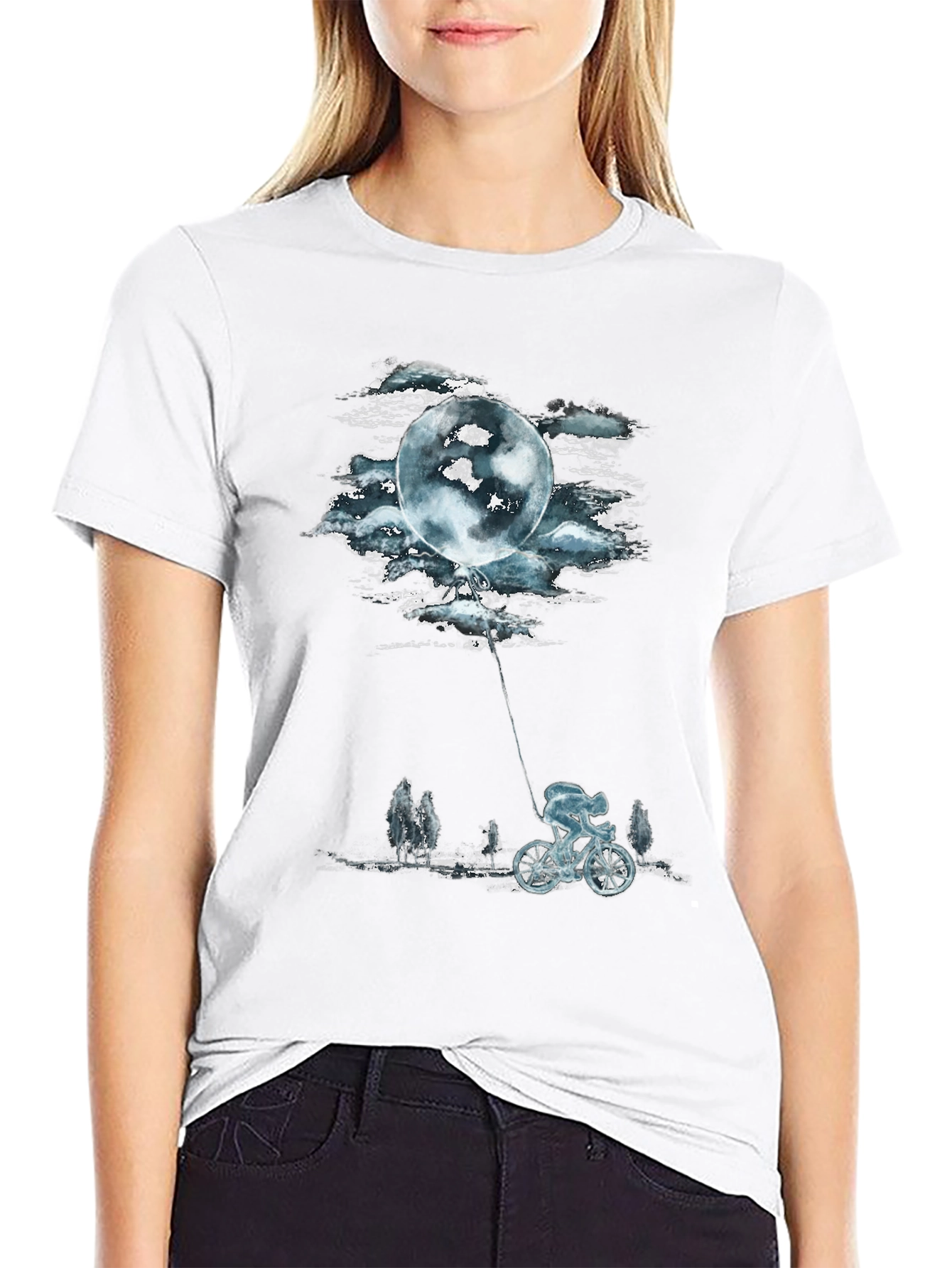 Moon Balloon Cyclist Graphic T-Shirt