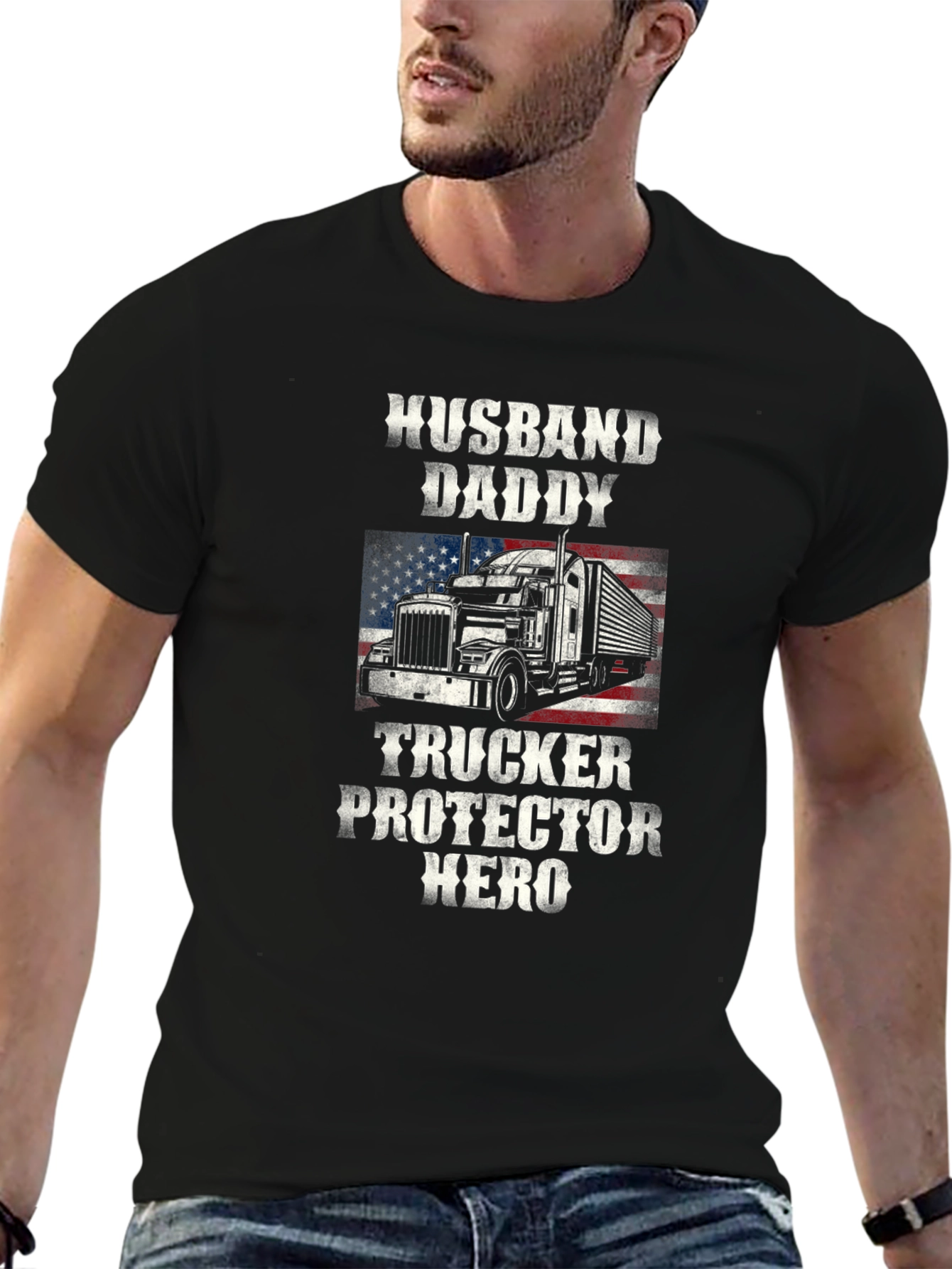 Husband Daddy Trucker Hero Graphic Tee