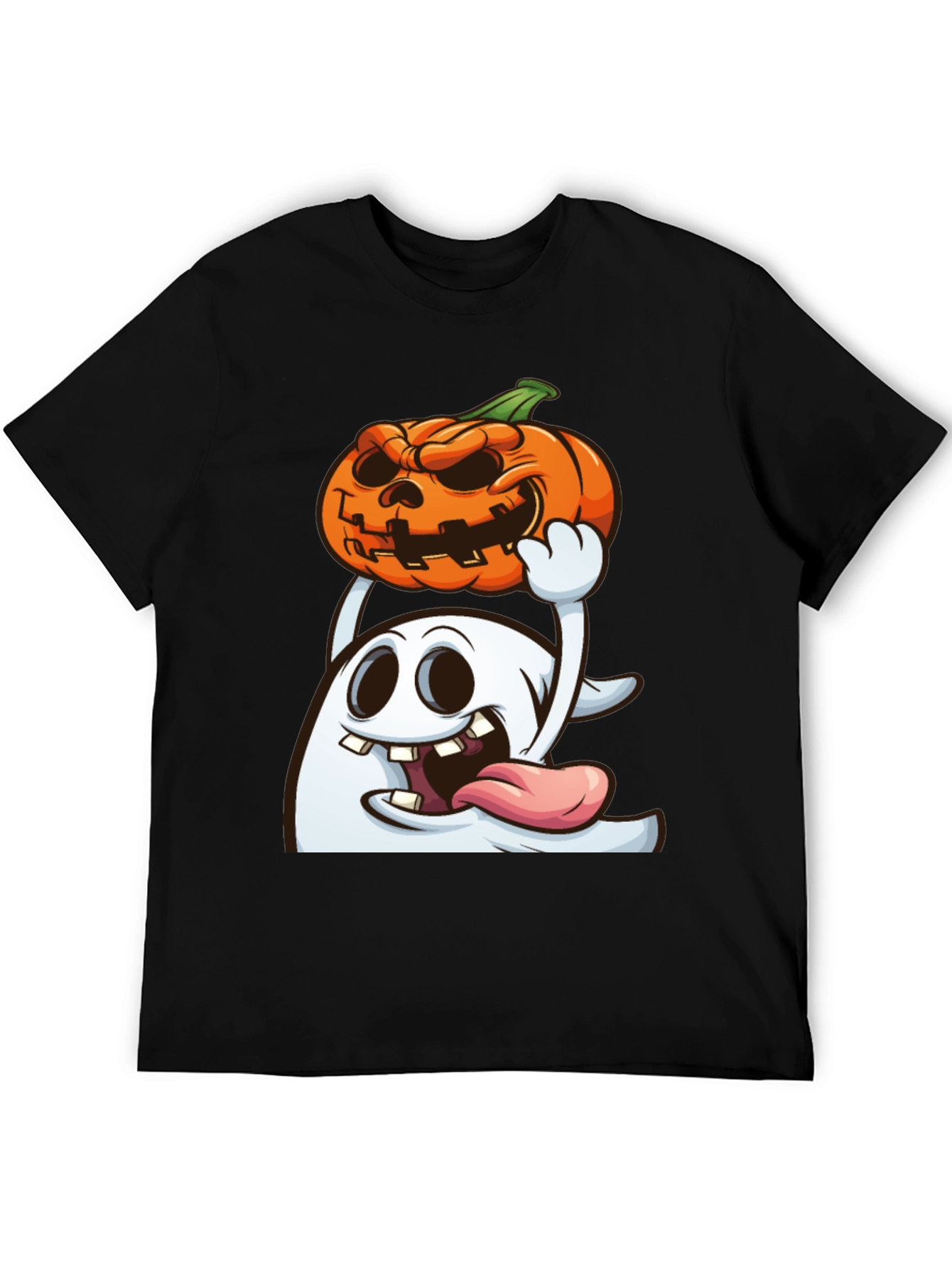 Spooky Ghost & Pumpkin Graphic Tee - Halloween Shirt